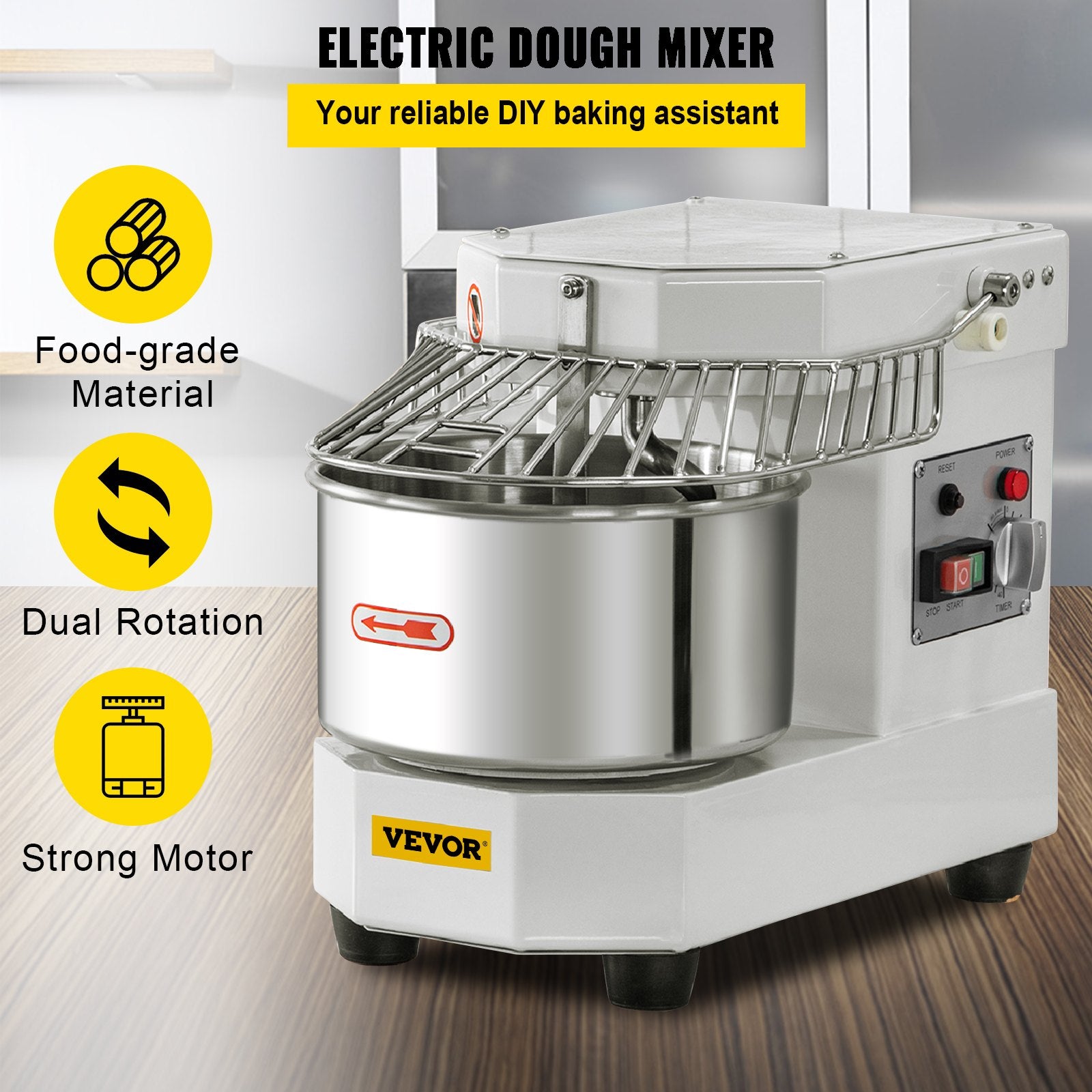 Commercial Dough Food Mixer, 8L Large Capacity Stainless Steel Mixer with Bowel, Hook, Shield, Reset Button, 450W Tilt-Head Kitchen Dough Mixers for Cake, Cream, Egg Fluid, Fillings