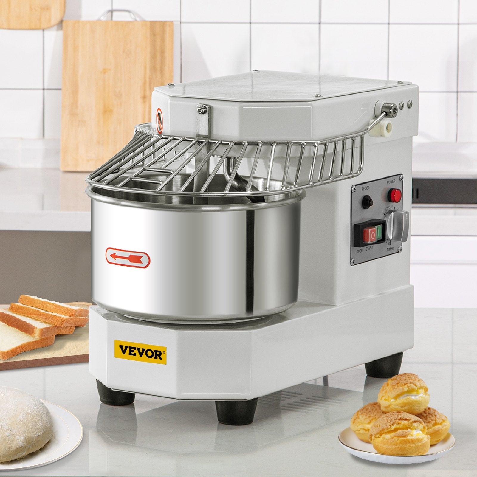 Commercial Dough Food Mixer, 8L Large Capacity Stainless Steel Mixer with Bowel, Hook, Shield, Reset Button, 450W Tilt-Head Kitchen Dough Mixers for Cake, Cream, Egg Fluid, Fillings