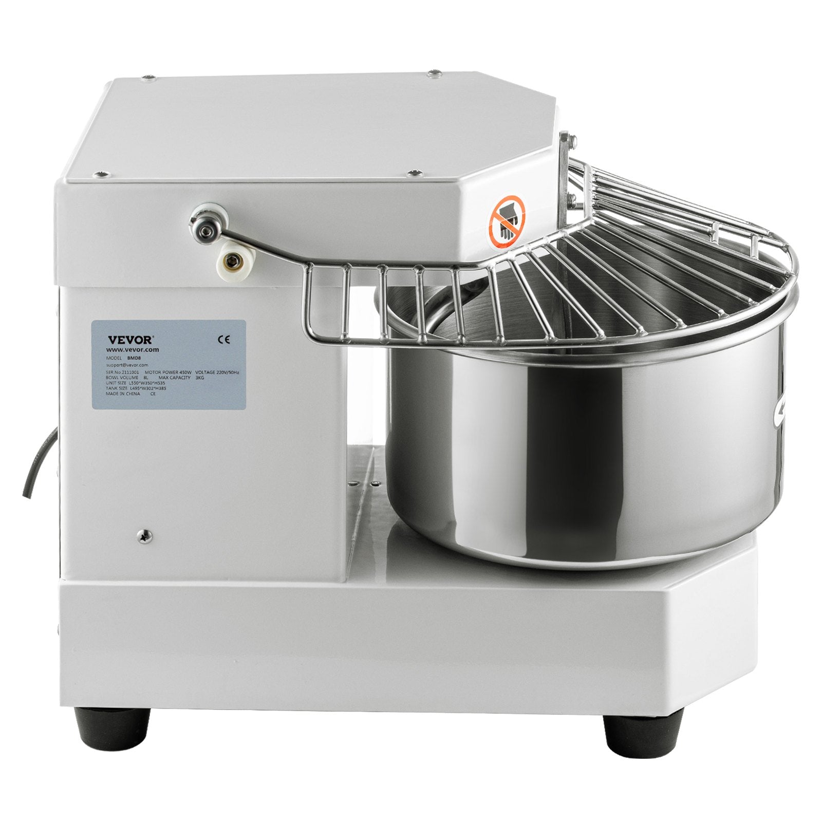 Commercial Dough Food Mixer, 8L Large Capacity Stainless Steel Mixer with Bowel, Hook, Shield, Reset Button, 450W Tilt-Head Kitchen Dough Mixers for Cake, Cream, Egg Fluid, Fillings