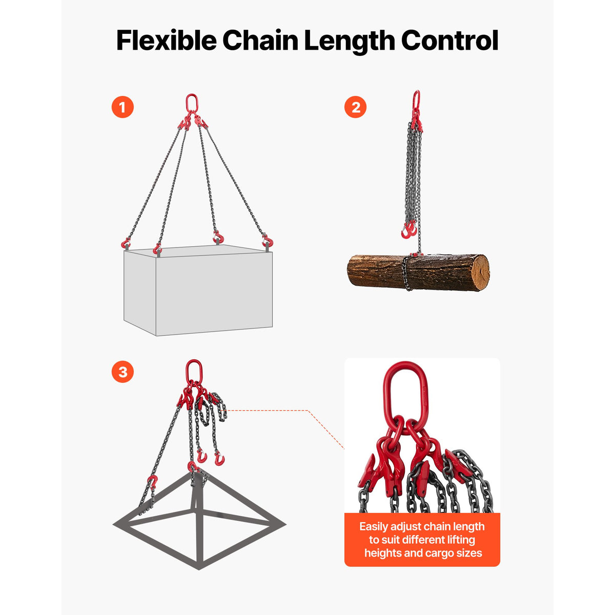 Chain Sling, 10mm x 3 m Lifting Chains with 4 Leg Grab Hooks, Heavy Duty G80 Alloy Steel Lifting Sling, 10.4 Ton Capacity, Adjustable Engine Chain Hoist Lifts for Cargo Security Towing