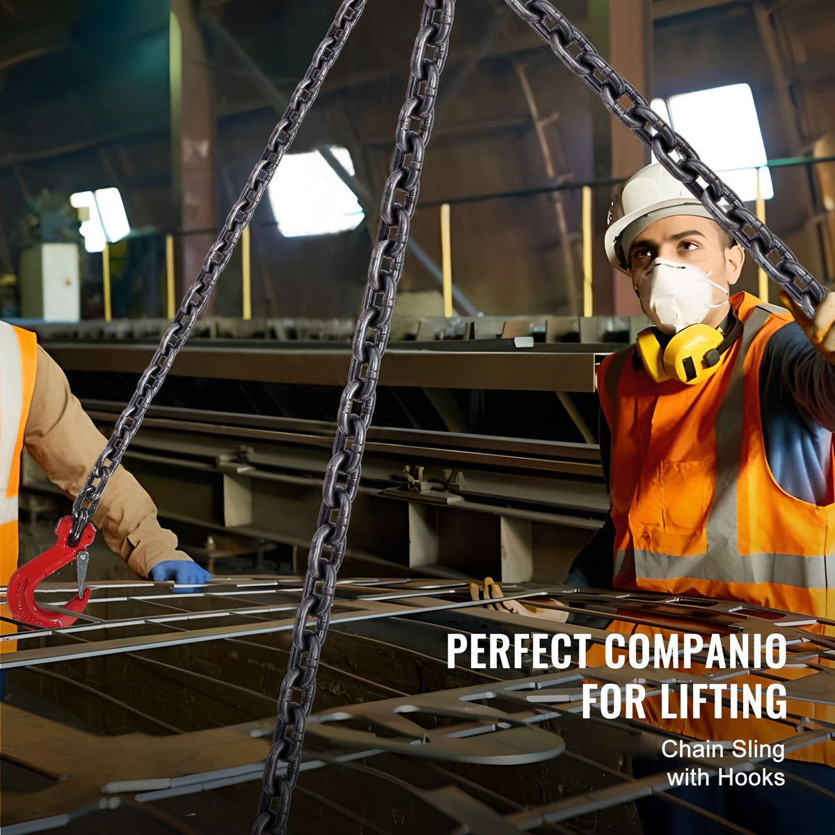 Chain Sling, 10 mm x 300 cm Lifting Chains with Hooks, G80 Engine Chain Hoist Lifts, 8 Ton/8344 kg Lifting Sling Chains for Engine Hoist, Engine Lift Chain with 4 Leg Grab Hooks & Adjusters