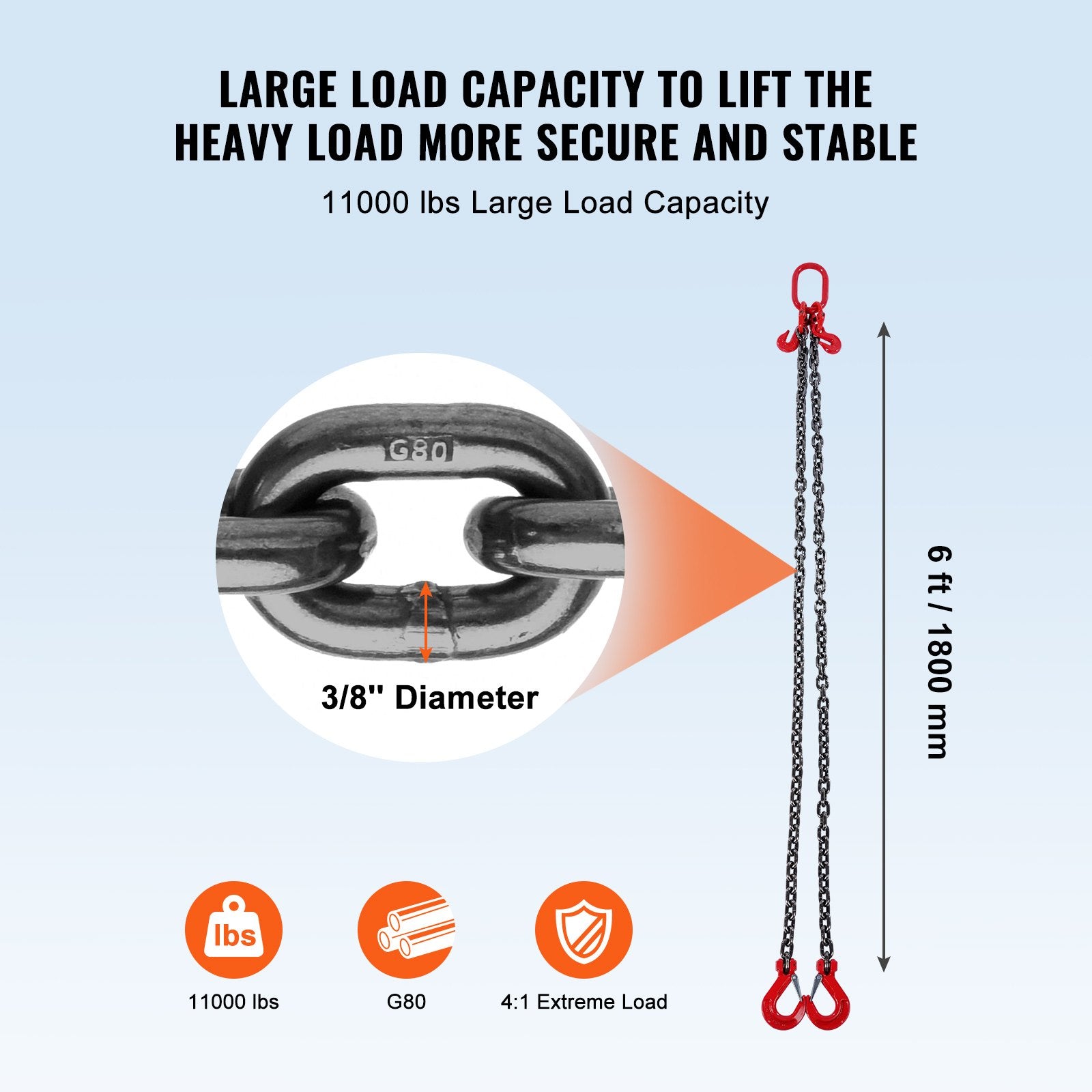 Tool Cabinets: VEVOR Chain Sling, 10 mm x 180 cm Lifting Chains with Hooks, G80 Engine Chain Hoist Lifts, 5 Ton Lifting Sling Chains for Engine Hoist, Engine Lift Chain with 2 Leg Grab Hooks and Adjusters Heavy Duty