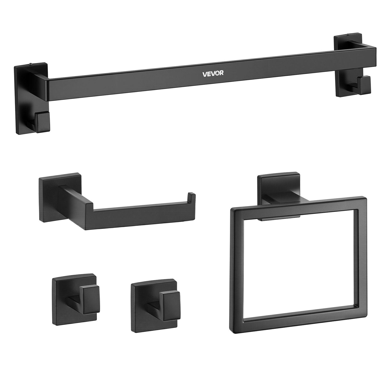 Toilet & Bidet Accessories: VEVOR Matte Black Bathroom Hardware Set, 5 Pieces Stainless Steel Bathroom Accessories Set, 24-inch Towel Bar, Towel Rack, 2 Robe Towel Hooks, Toilet Paper Holder, for Bath Room, Wall Mounted