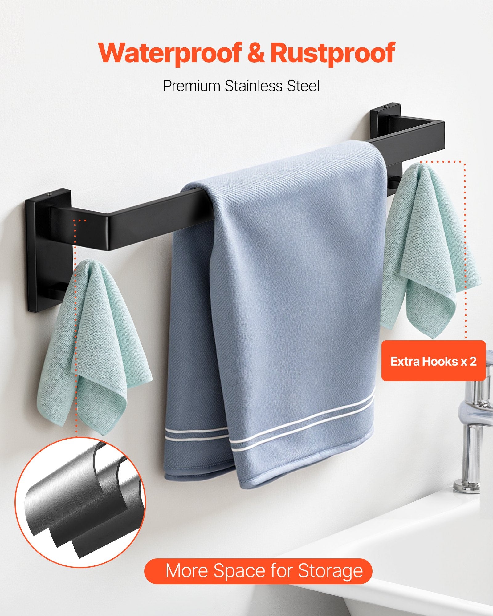 Toilet & Bidet Accessories: VEVOR Matte Black Bathroom Hardware Set, 5 Pieces Stainless Steel Bathroom Accessories Set, 24-inch Towel Bar, Towel Rack, 2 Robe Towel Hooks, Toilet Paper Holder, for Bath Room, Wall Mounted