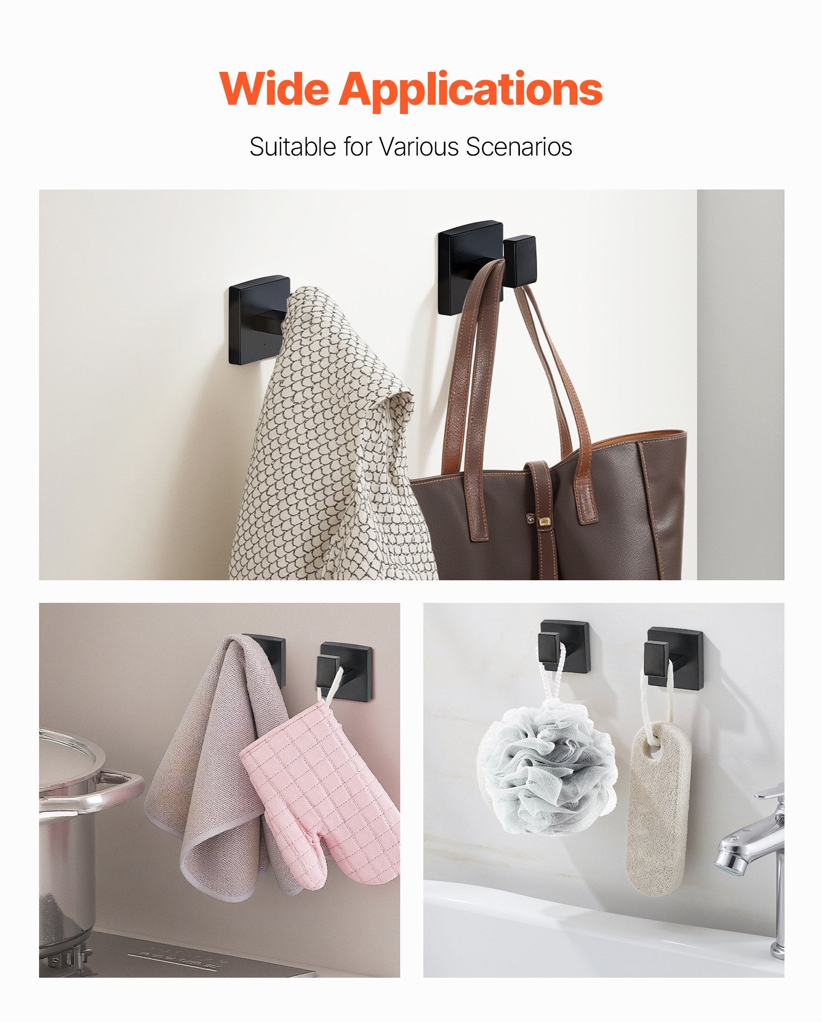 Toilet & Bidet Accessories: VEVOR Matte Black Bathroom Hardware Set, 5 Pieces Stainless Steel Bathroom Accessories Set, 24-inch Towel Bar, Towel Rack, 2 Robe Towel Hooks, Toilet Paper Holder, for Bath Room, Wall Mounted