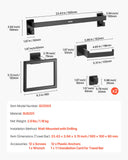 Toilet & Bidet Accessories: VEVOR Matte Black Bathroom Hardware Set, 5 Pieces Stainless Steel Bathroom Accessories Set, 24-inch Towel Bar, Towel Rack, 2 Robe Towel Hooks, Toilet Paper Holder, for Bath Room, Wall Mounted