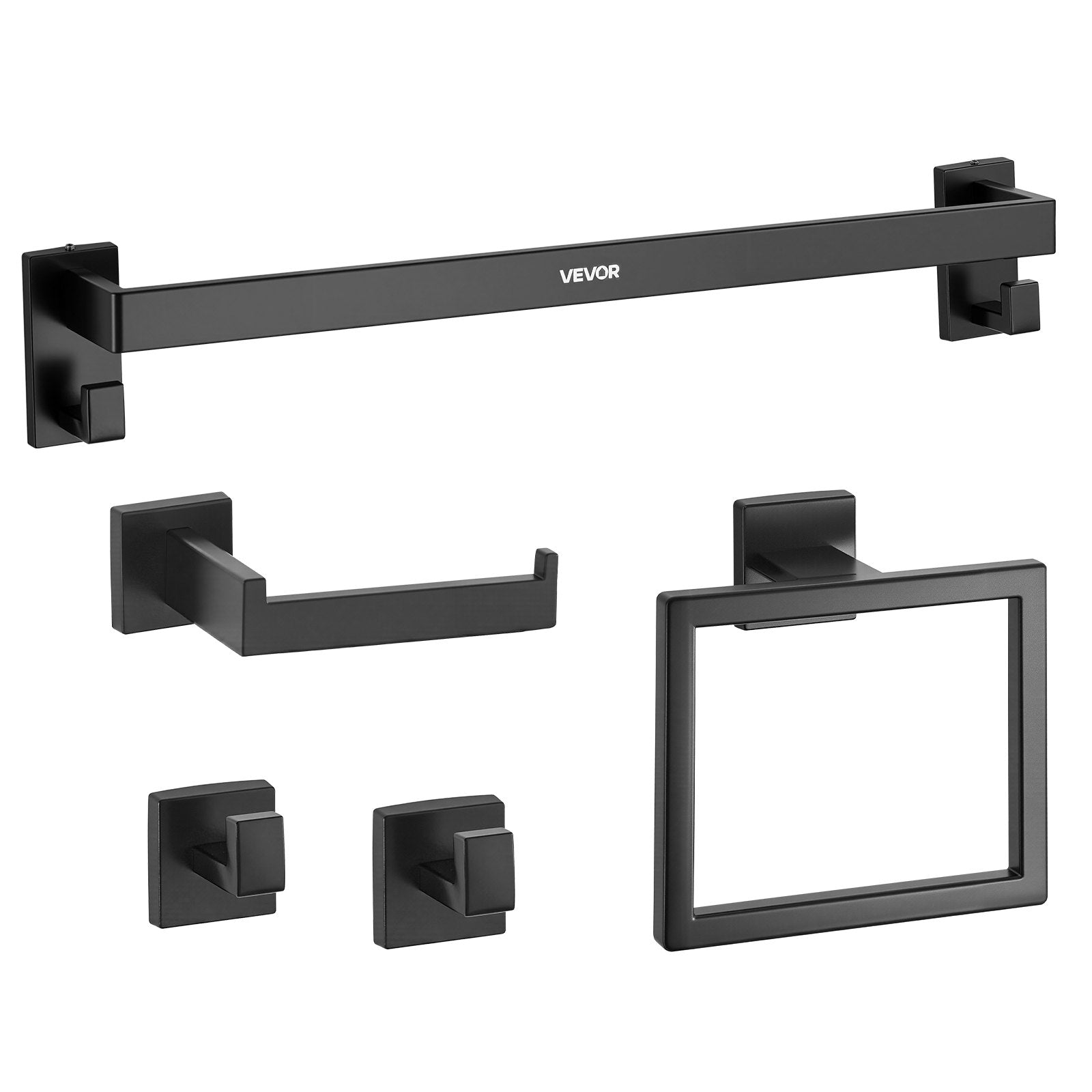 Toilet & Bidet Accessories: VEVOR Matte Black Bathroom Hardware Set, 5 Pieces Stainless Steel Bathroom Accessories Set, 24-inch Towel Bar, Towel Rack, 2 Robe Towel Hooks, Toilet Paper Holder, for Bath Room, Wall Mounted
