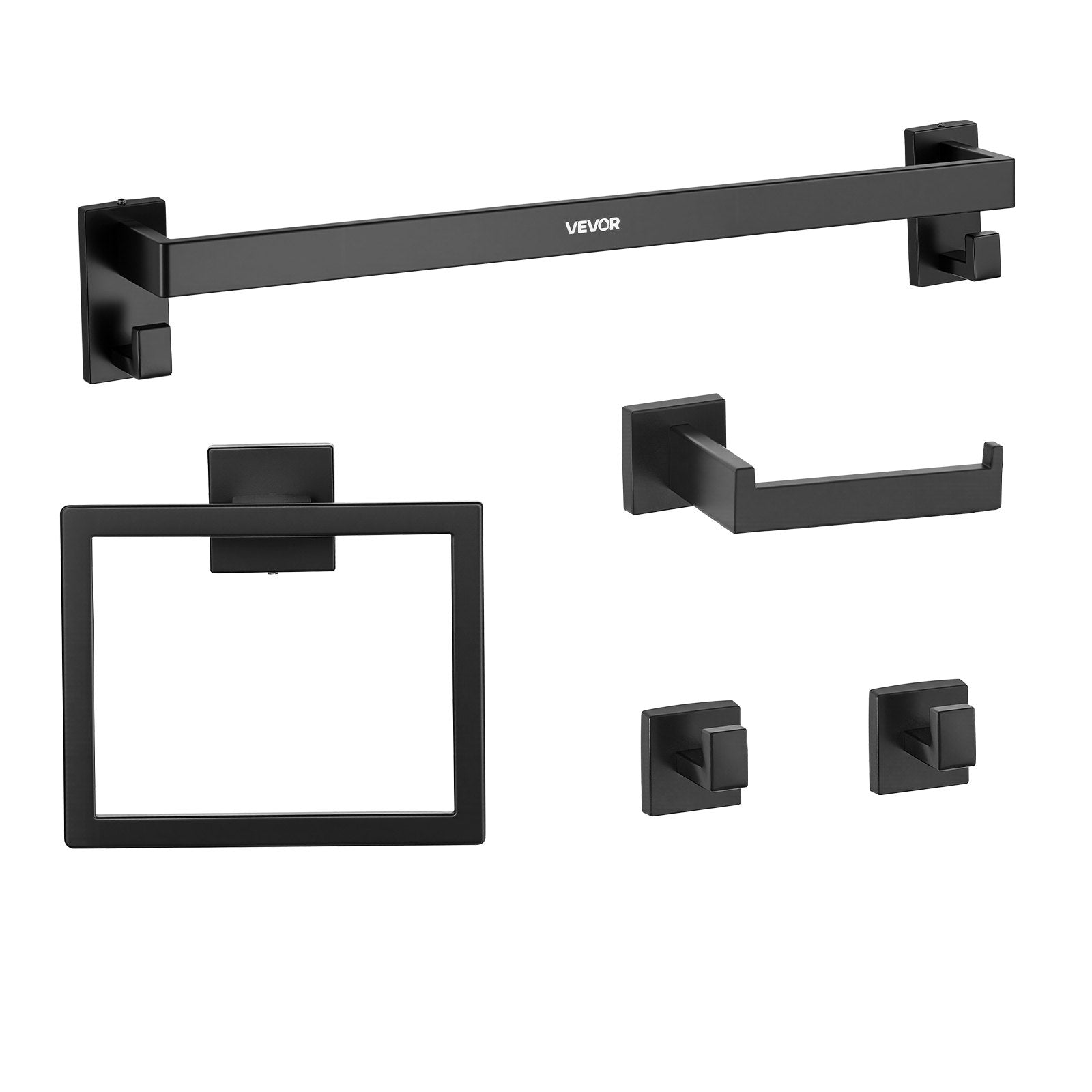 Toilet & Bidet Accessories: VEVOR Matte Black Bathroom Hardware Set, 5 Pieces Stainless Steel Bathroom Accessories Set, 24-inch Towel Bar, Towel Rack, 2 Robe Towel Hooks, Toilet Paper Holder, for Bath Room, Wall Mounted