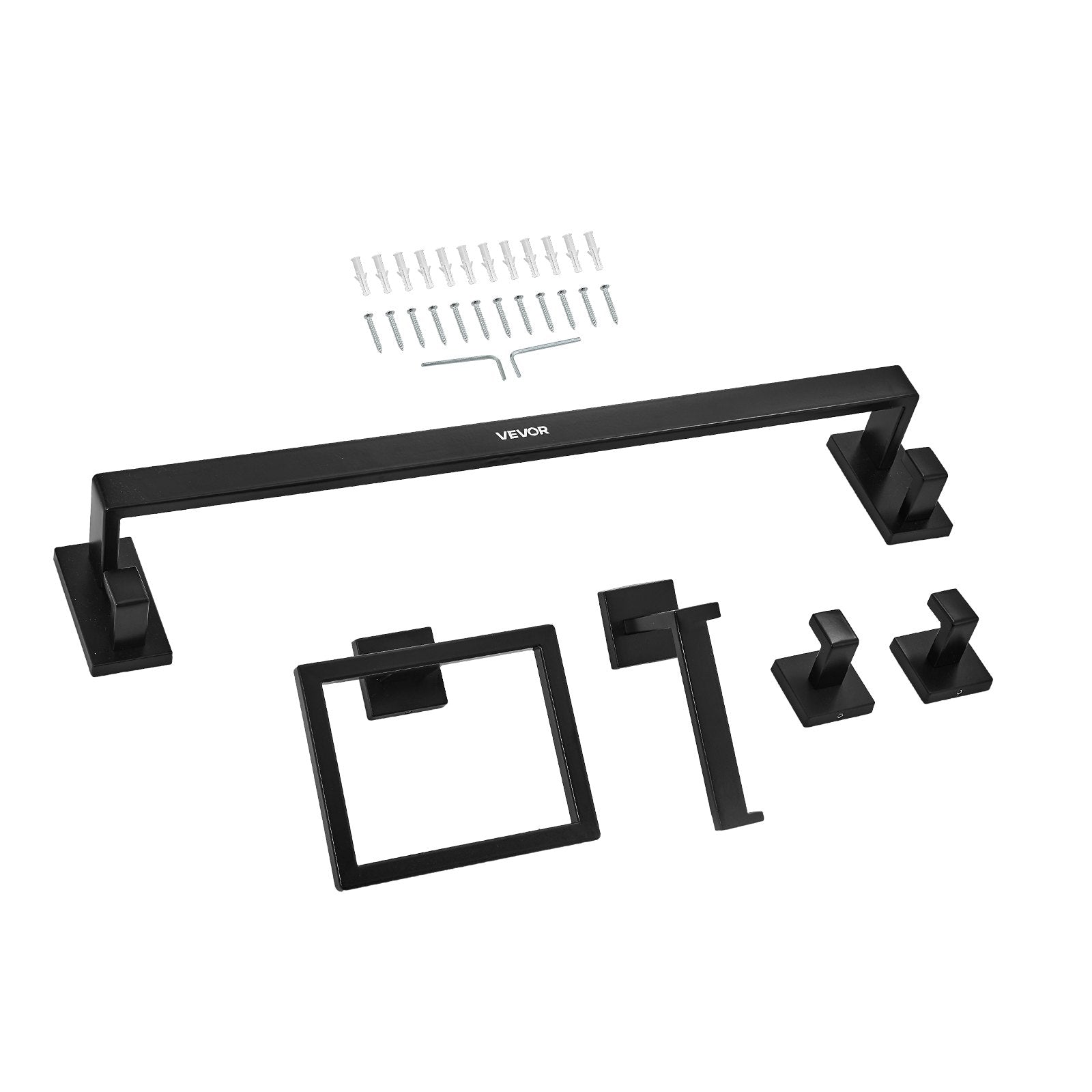 Toilet & Bidet Accessories: VEVOR Matte Black Bathroom Hardware Set, 5 Pieces Stainless Steel Bathroom Accessories Set, 24-inch Towel Bar, Towel Rack, 2 Robe Towel Hooks, Toilet Paper Holder, for Bath Room, Wall Mounted