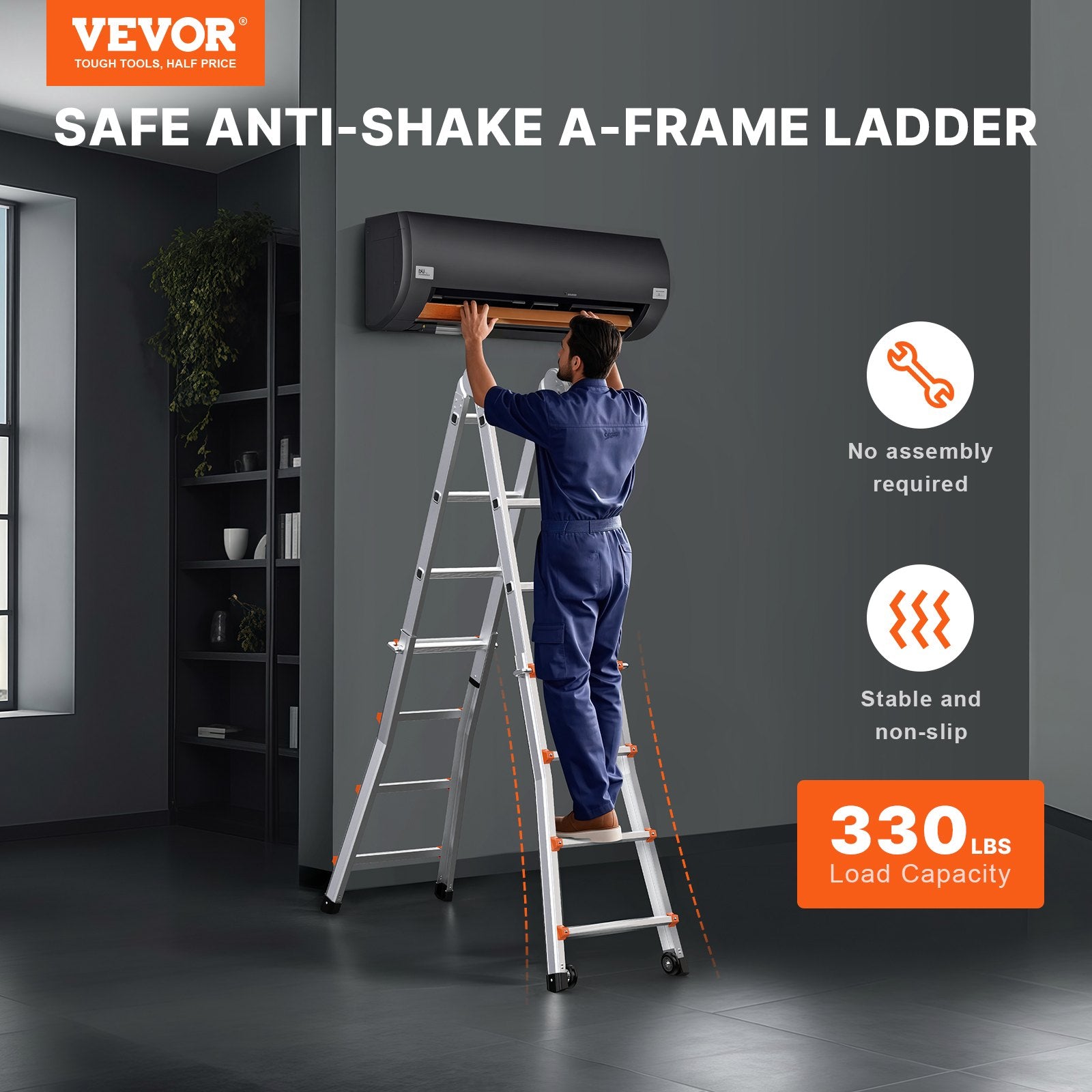 Ladders & Scaffolding: VEVOR Telescoping Ladder A Frame, 13 FT Compact Aluminum Extension Ladder, Multi-Function Portable Collapsible RV Ladder, Telescopic Ladder for Homework Stairs Indoor Outdoor Roof, 330lb Load