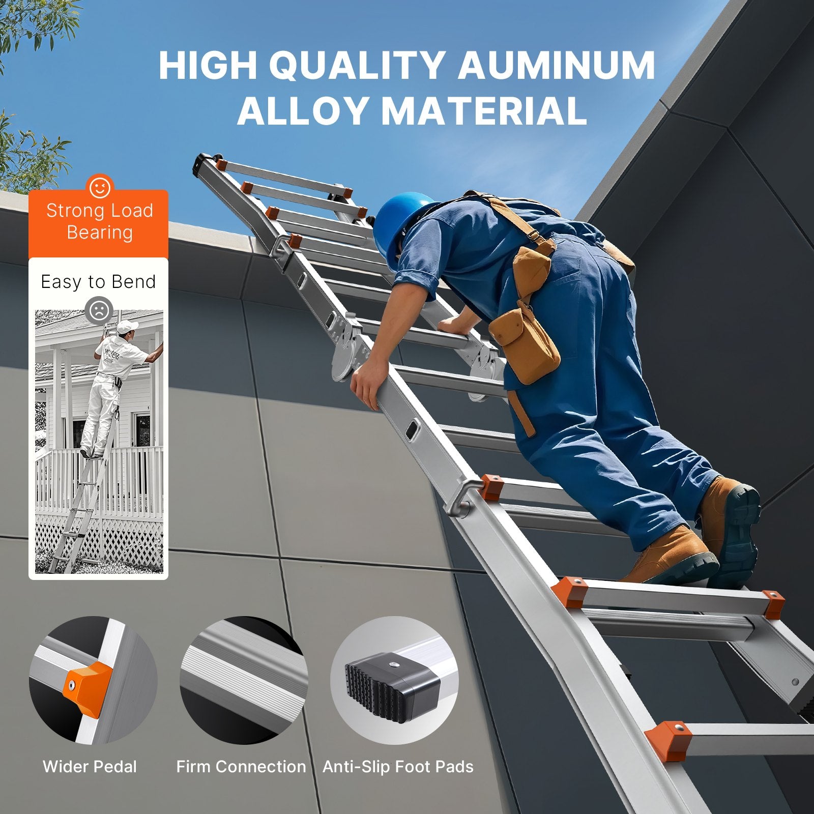 Ladders & Scaffolding: VEVOR Telescoping Ladder A Frame, 13 FT Compact Aluminum Extension Ladder, Multi-Function Portable Collapsible RV Ladder, Telescopic Ladder for Homework Stairs Indoor Outdoor Roof, 330lb Load