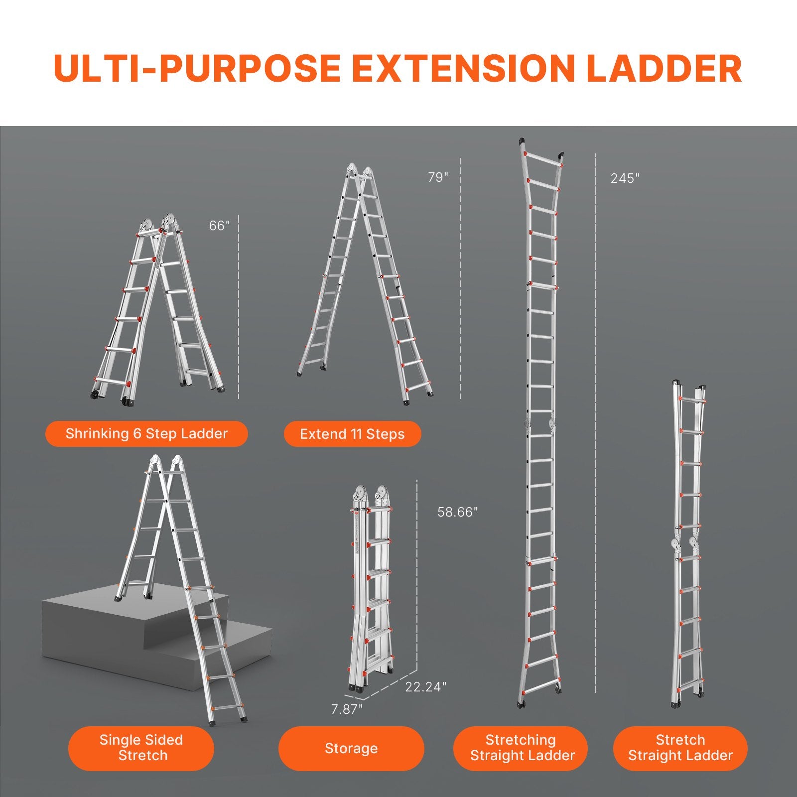 Curtain Accessories: VEVOR Telescoping Ladder A Frame 20 FT Extension Multi-Function for Homework