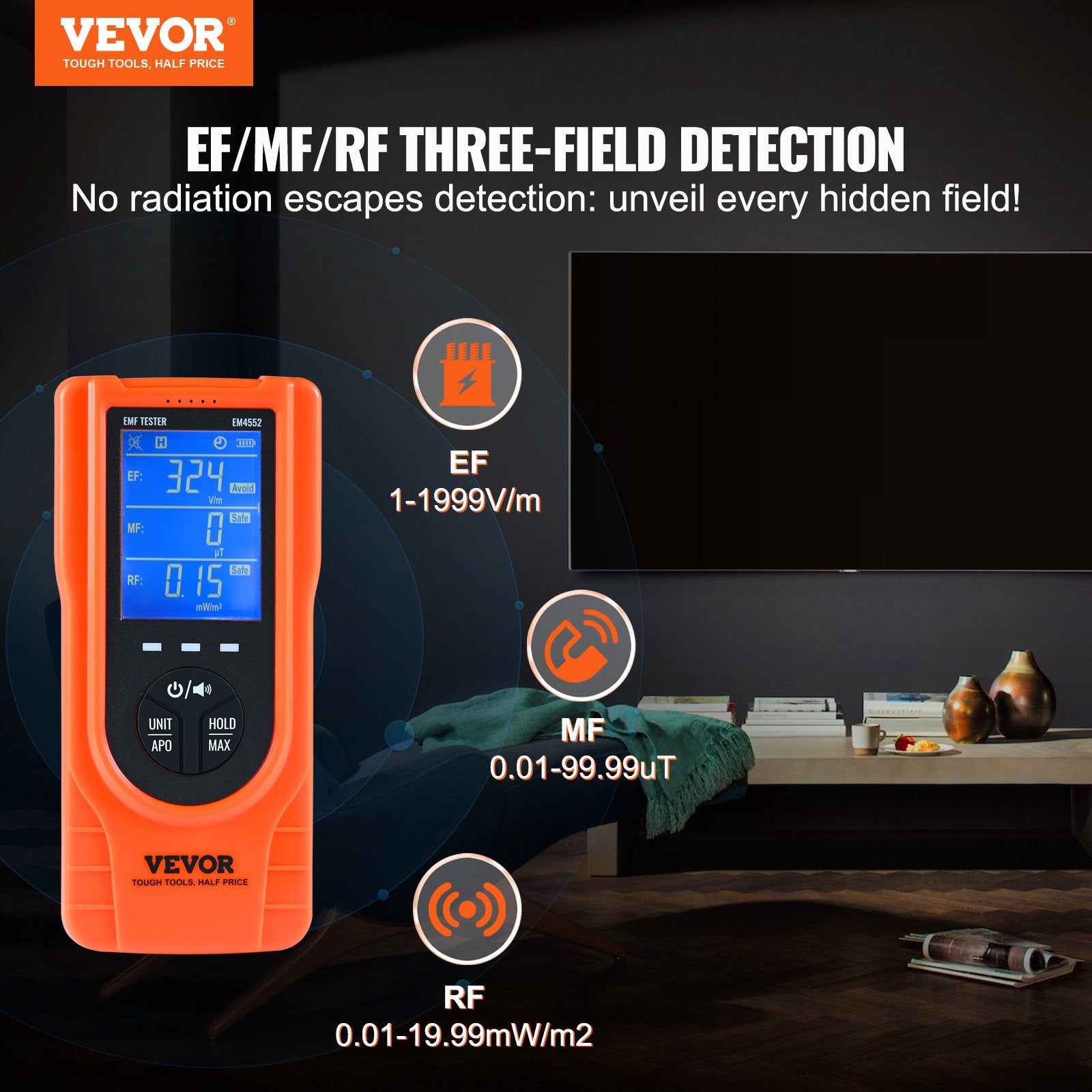 Measuring Tools & Sensors: VEVOR 3-in-1 EMF Meter, 5Hz - 3.5GHz, Handheld Rechargeable Electromagnetic Field Radiation Detector, Digital LCD EMF Tester for EF MF RF Home Inspections Outdoor Ghost Hunting Paranormal Equipment