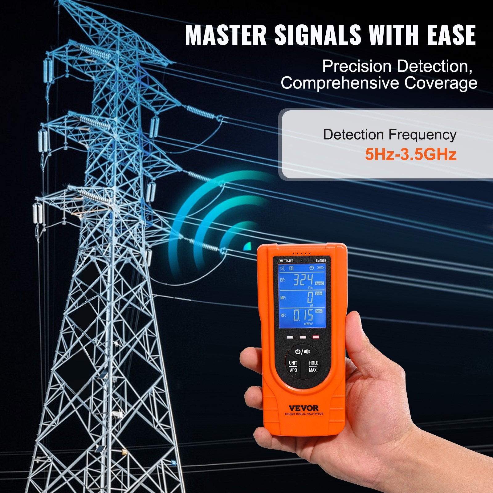 Measuring Tools & Sensors: VEVOR 3-in-1 EMF Meter, 5Hz - 3.5GHz, Handheld Rechargeable Electromagnetic Field Radiation Detector, Digital LCD EMF Tester for EF MF RF Home Inspections Outdoor Ghost Hunting Paranormal Equipment