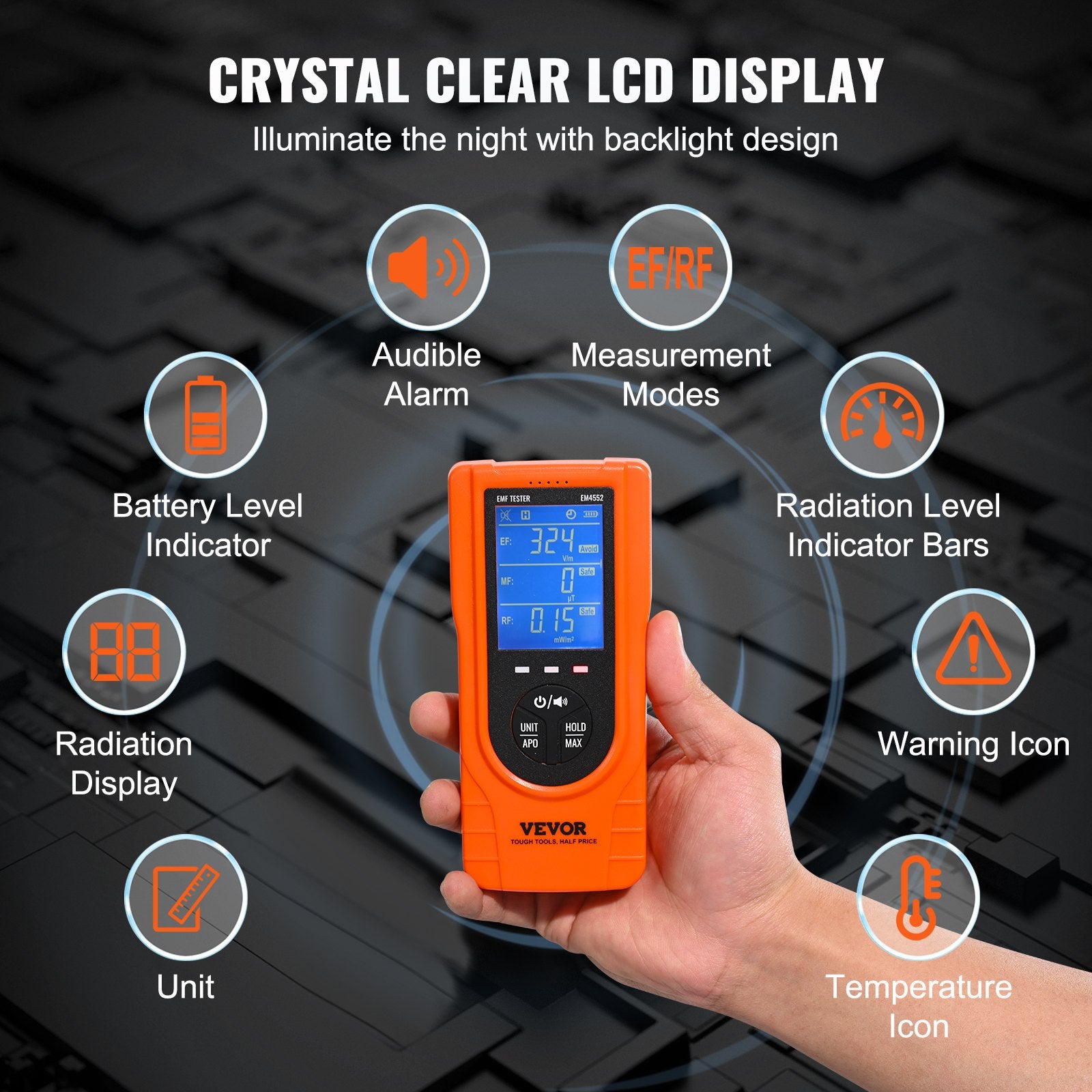 Measuring Tools & Sensors: VEVOR 3-in-1 EMF Meter, 5Hz - 3.5GHz, Handheld Rechargeable Electromagnetic Field Radiation Detector, Digital LCD EMF Tester for EF MF RF Home Inspections Outdoor Ghost Hunting Paranormal Equipment