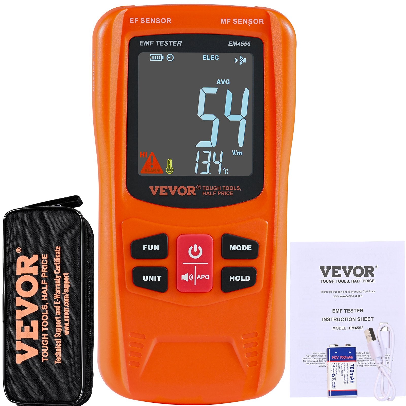 Measuring Tools & Sensors: VEVOR 3-in-1 EMF Meter, 5Hz-6GHz, Handheld Rechargeable Electromagnetic Field Radiation Detector, Digital LCD EMF Tester for EF MF RF Home Inspections Outdoor Ghost Hunting 5G Cell Tower Temperature
