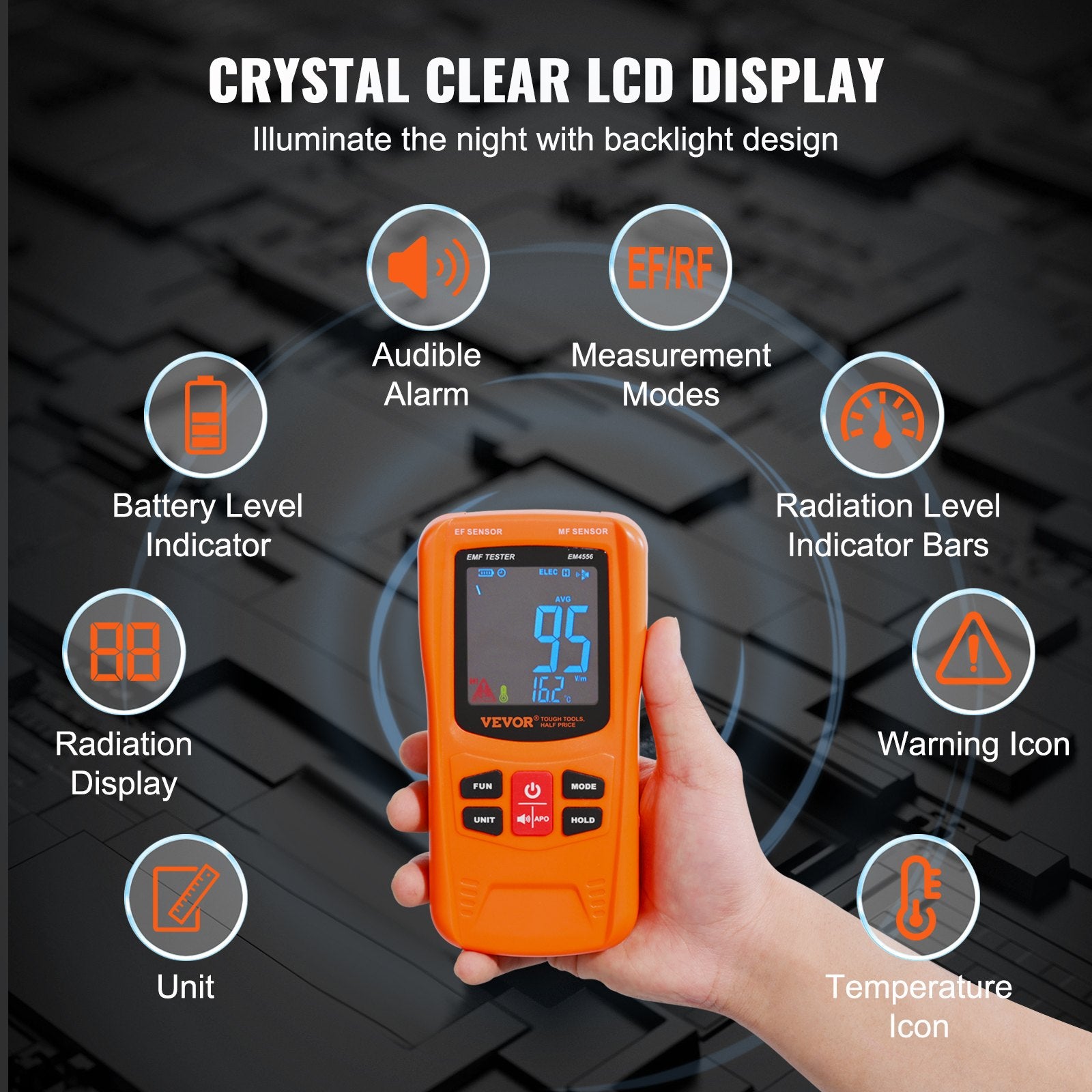 Measuring Tools & Sensors: VEVOR 3-in-1 EMF Meter, 5Hz-6GHz, Handheld Rechargeable Electromagnetic Field Radiation Detector, Digital LCD EMF Tester for EF MF RF Home Inspections Outdoor Ghost Hunting 5G Cell Tower Temperature