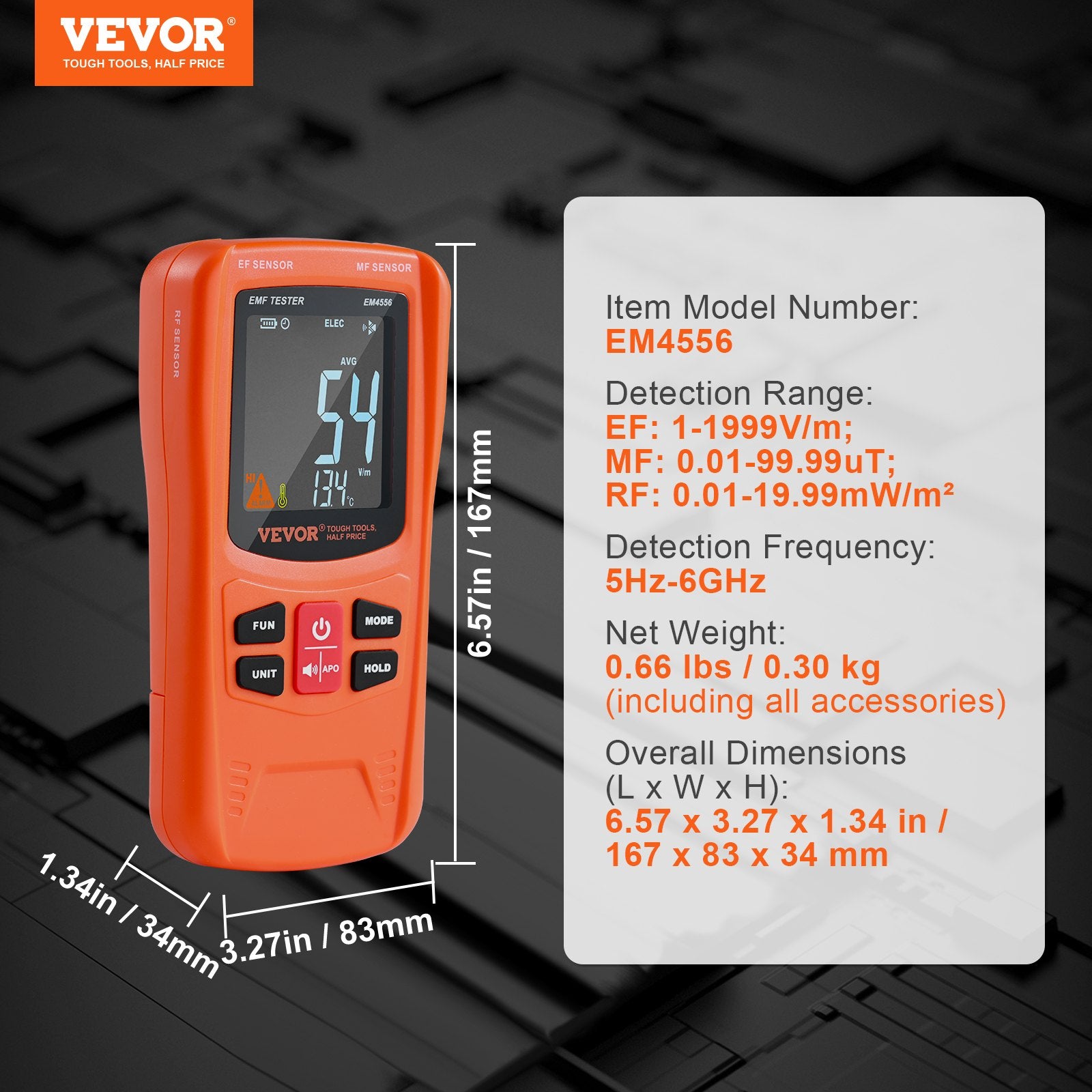 Measuring Tools & Sensors: VEVOR 3-in-1 EMF Meter, 5Hz-6GHz, Handheld Rechargeable Electromagnetic Field Radiation Detector, Digital LCD EMF Tester for EF MF RF Home Inspections Outdoor Ghost Hunting 5G Cell Tower Temperature