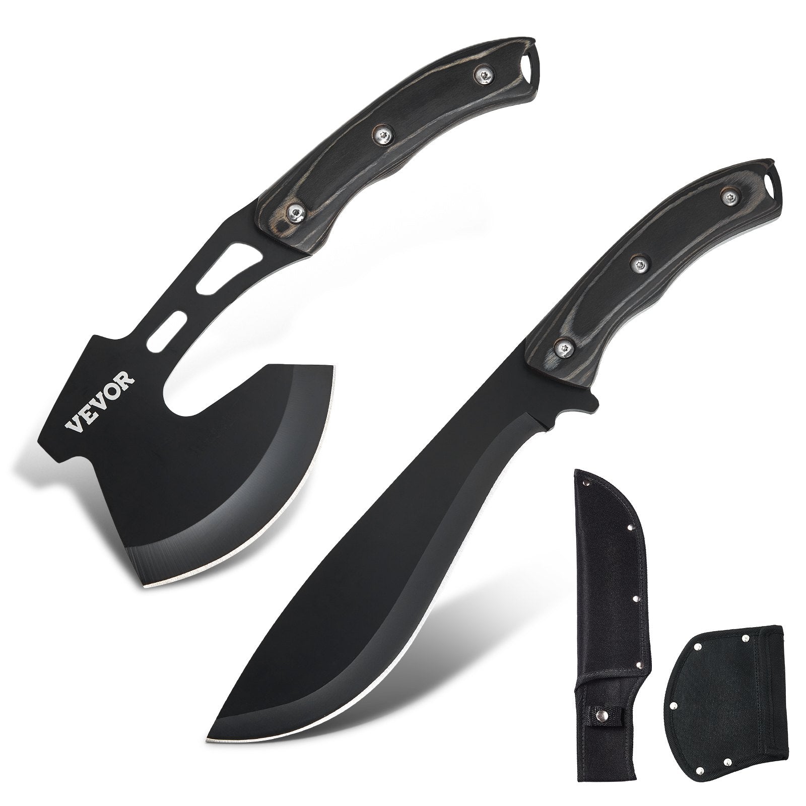 Camp Safety Equipment: VEVOR Hunting Knife and Hatchet Axe Combo Set Sheath Fixed Blade Knife Camping