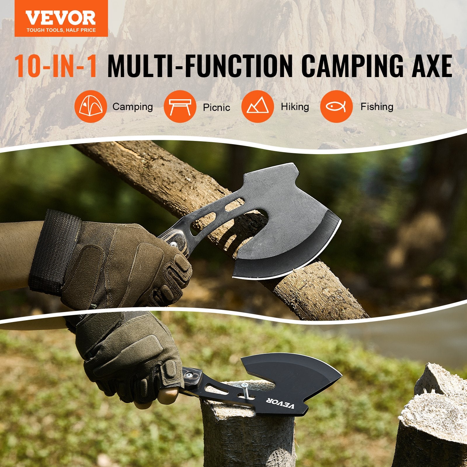 Camp Safety Equipment: VEVOR Hunting Knife and Hatchet Axe Combo Set Sheath Fixed Blade Knife Camping