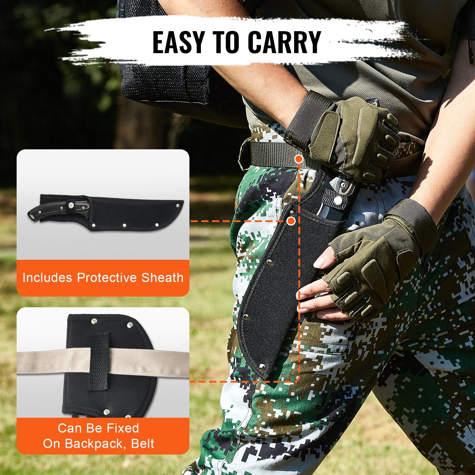 Camp Safety Equipment: VEVOR Hunting Knife and Hatchet Axe Combo Set Sheath Fixed Blade Knife Camping