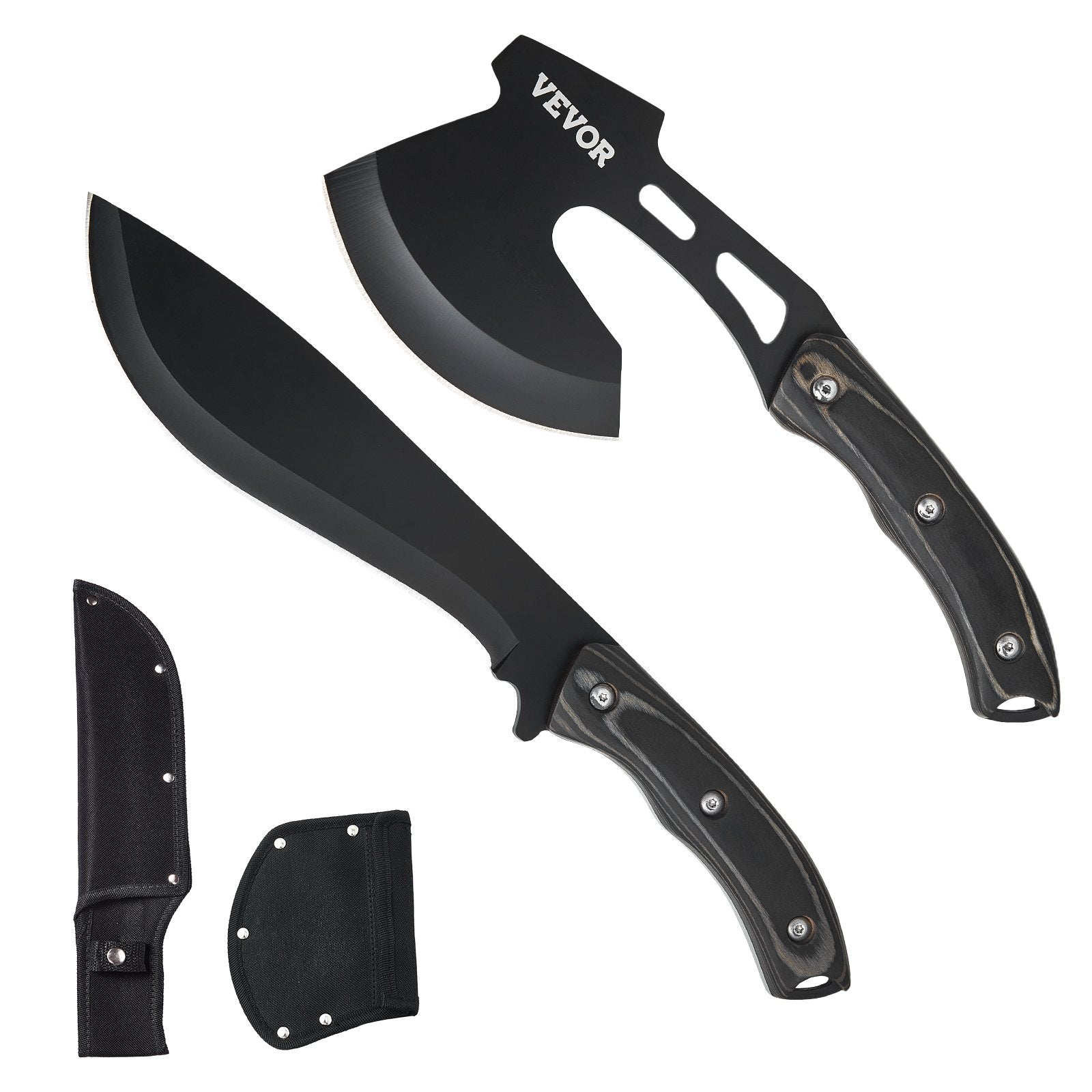 Camp Safety Equipment: VEVOR Hunting Knife and Hatchet Axe Combo Set Sheath Fixed Blade Knife Camping