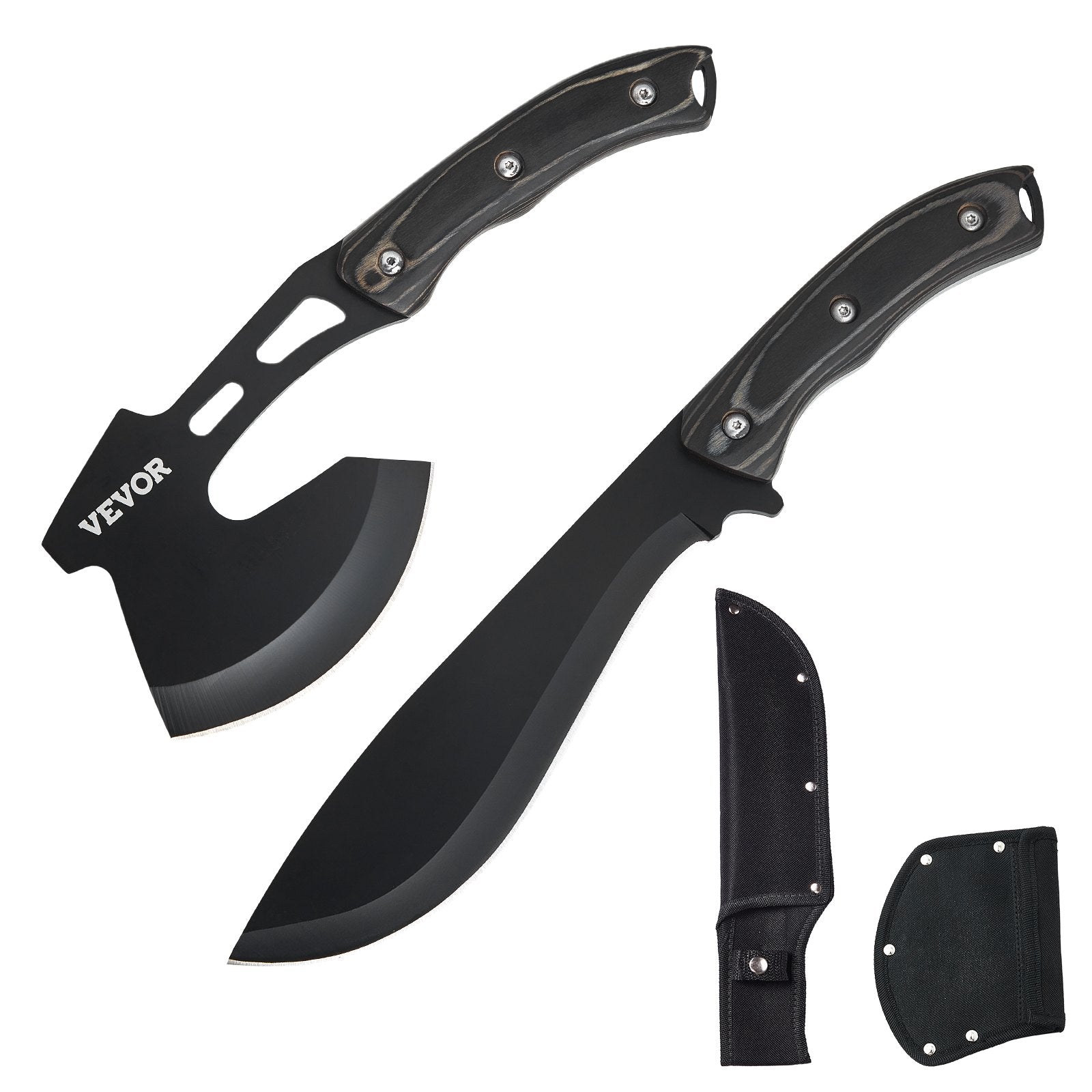 Camp Safety Equipment: VEVOR Hunting Knife and Hatchet Axe Combo Set Sheath Fixed Blade Knife Camping