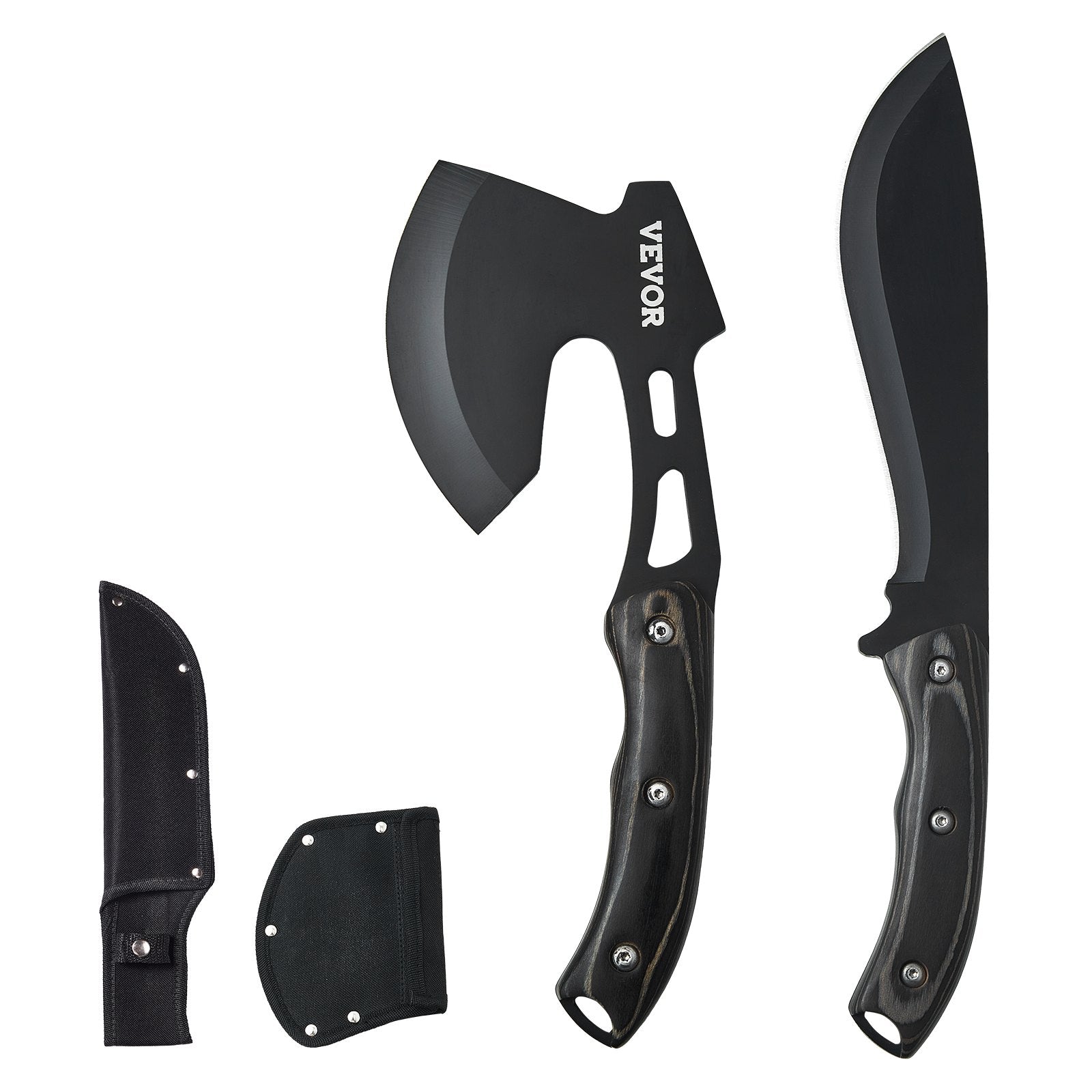 Camp Safety Equipment: VEVOR Hunting Knife and Hatchet Axe Combo Set Sheath Fixed Blade Knife Camping