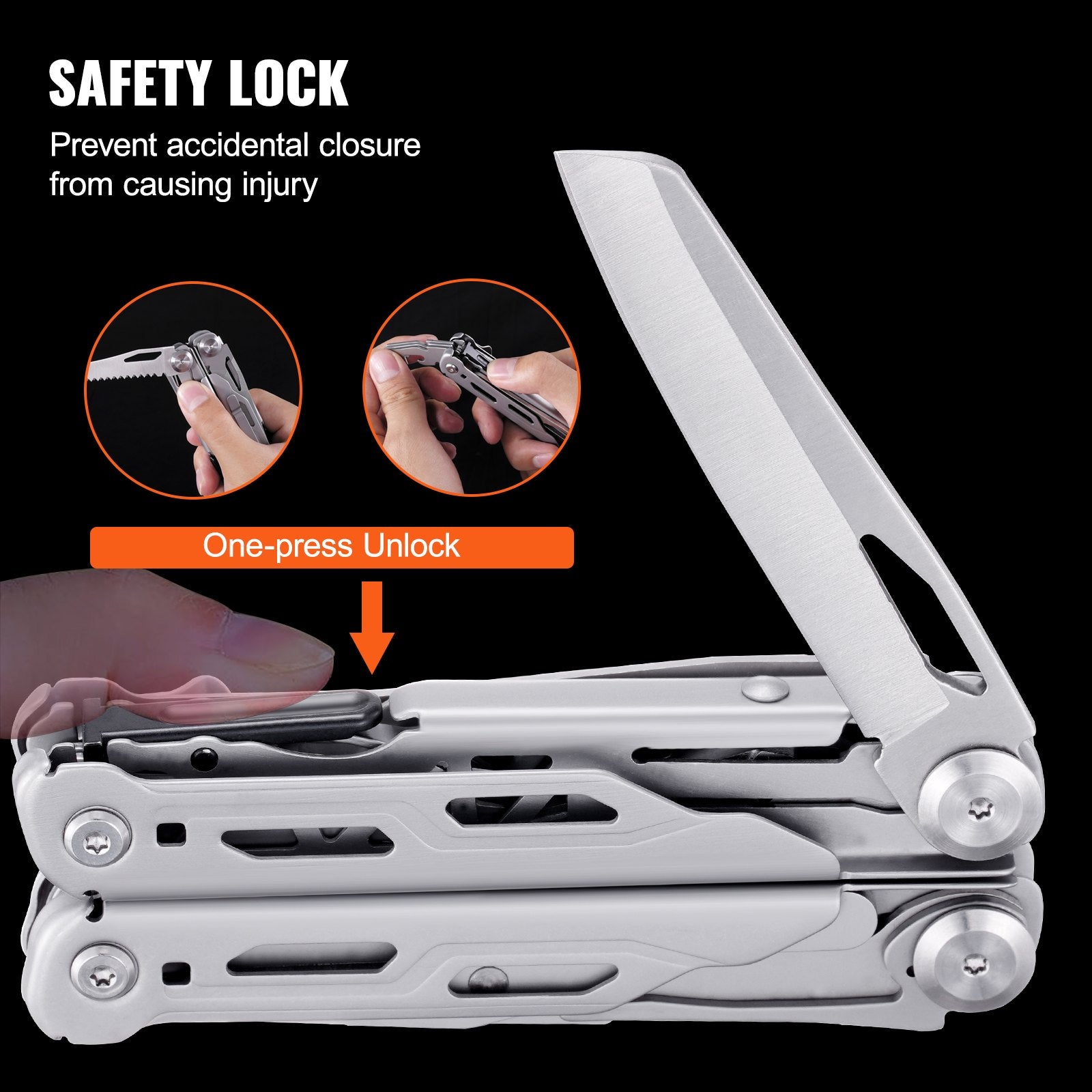 Gardening Tools: VEVOR 16-In-1 Multitool Pliers, Multi Tool Pliers, Cutters, Knife, Scissors, Ruler, Screwdrivers, Wood Saw, Can Bottle Opener, with Safety Locking and Sheath, for Survival, Camping, Hunting and Hiking