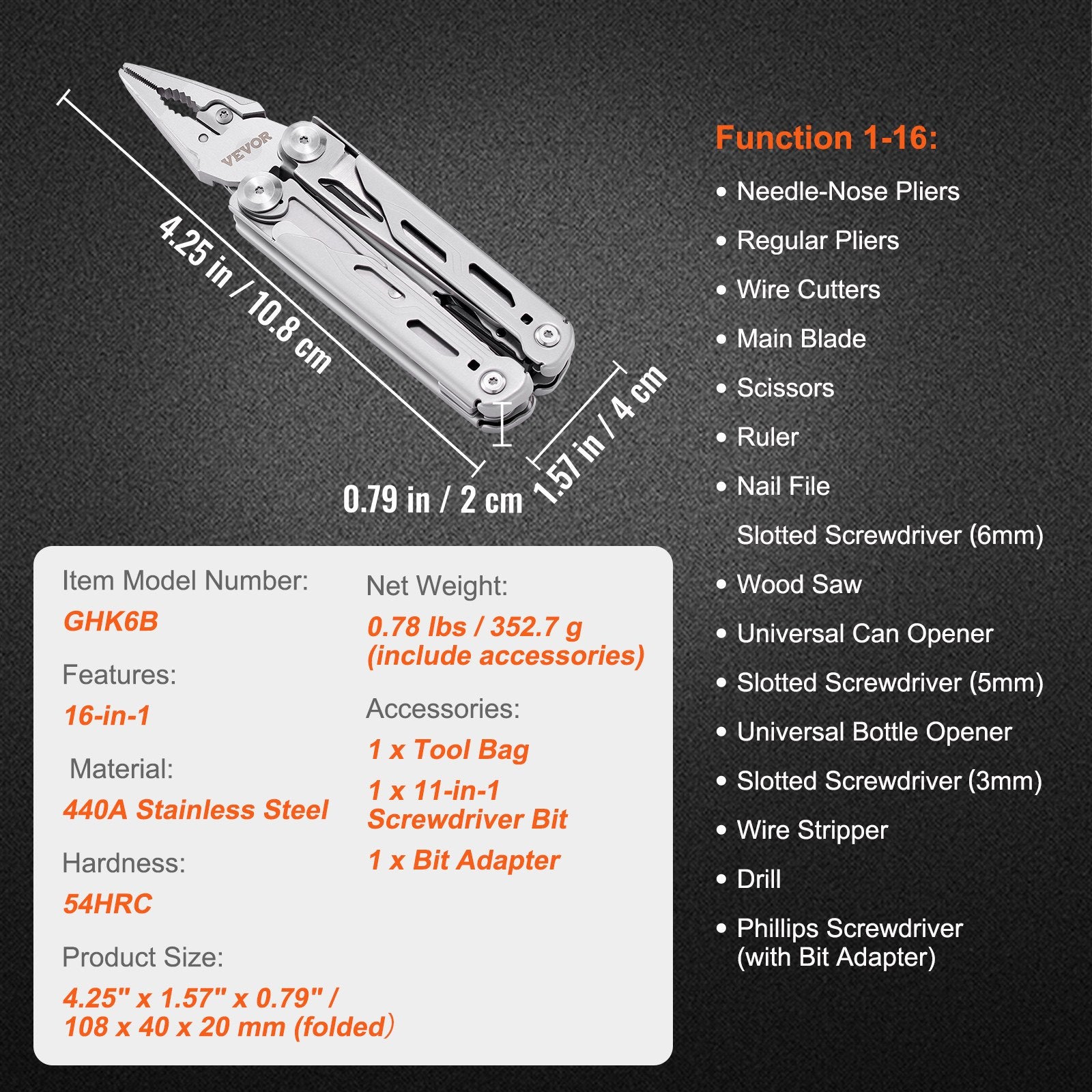 Gardening Tools: VEVOR 16-In-1 Multitool Pliers, Multi Tool Pliers, Cutters, Knife, Scissors, Ruler, Screwdrivers, Wood Saw, Can Bottle Opener, with Safety Locking and Sheath, for Survival, Camping, Hunting and Hiking