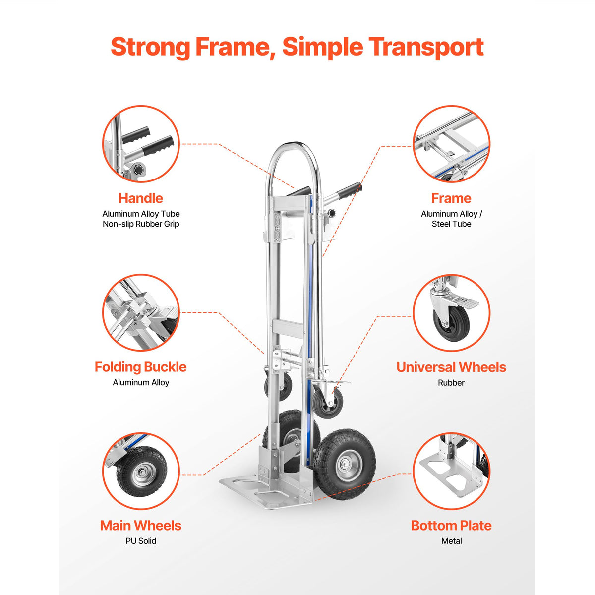 2 in 1 Hand Truck, 453.6 kg Load Capacity for 4-Wheel Mode, Convertible Hand Truck Dolly with Non-Slip Handle & Wheels, Portable Trolley Dolly for Moving Home, Office, Warehouse, Supermarket