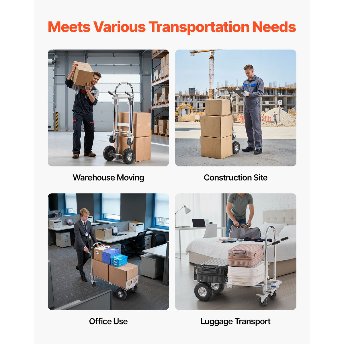 2 in 1 Hand Truck, 453.6 kg Load Capacity for 4-Wheel Mode, Convertible Hand Truck Dolly with Non-Slip Handle & Wheels, Portable Trolley Dolly for Moving Home, Office, Warehouse, Supermarket