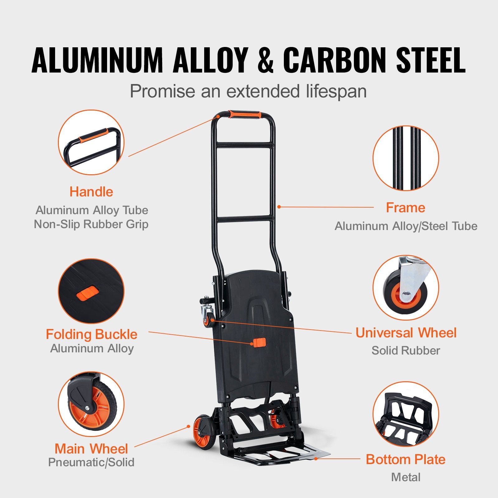 Automotive Parts: VEVOR Aluminum Hand Truck, 2 in 1, 136 kg Max Load Capacity, Heavy Duty Industrial Convertible Folding Hand Truck and Dolly, Utility Cart Converts from Hand Truck to Platform Cart with Rubber Wheels