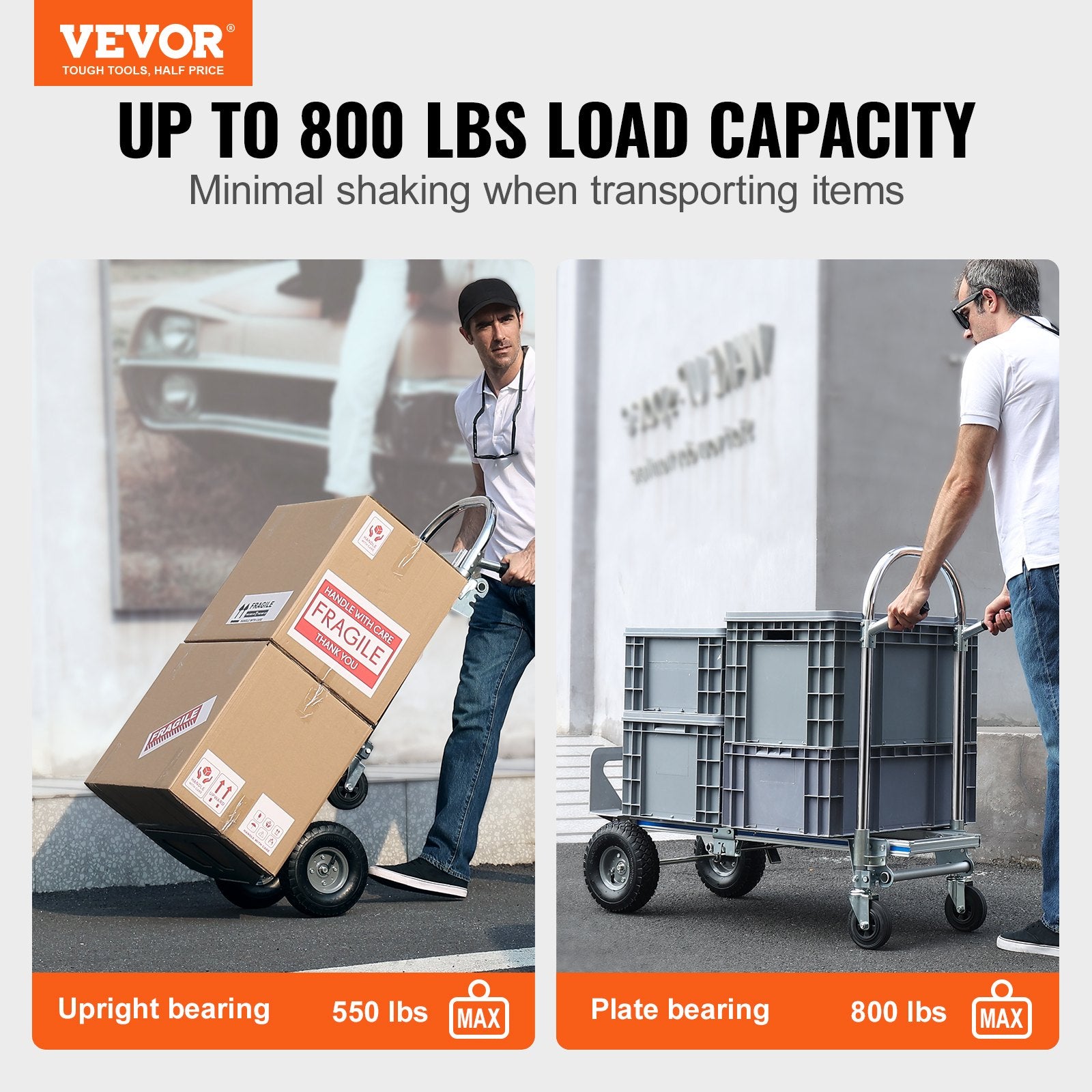 Automotive Parts: VEVOR Aluminum Hand Truck, 2 in 1, 363 kg Max Load Capacity, Heavy Duty Industrial Convertible Folding Hand Truck and Dolly, Utility Cart Converts from Hand Truck to Platform Cart with Rubber Wheels