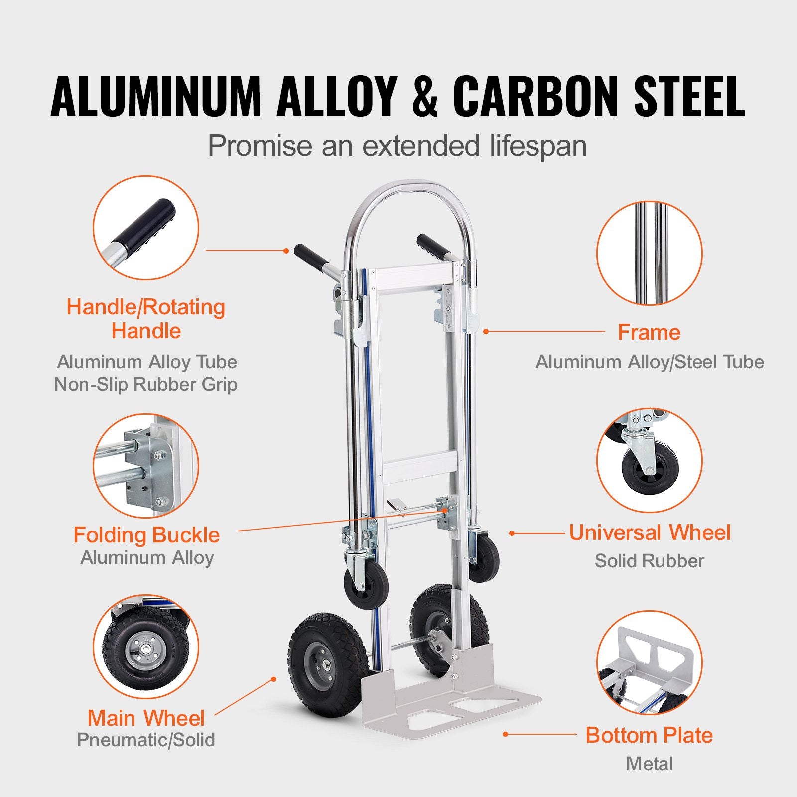 Automotive Parts: VEVOR Aluminum Hand Truck, 2 in 1, 363 kg Max Load Capacity, Heavy Duty Industrial Convertible Folding Hand Truck and Dolly, Utility Cart Converts from Hand Truck to Platform Cart with Rubber Wheels
