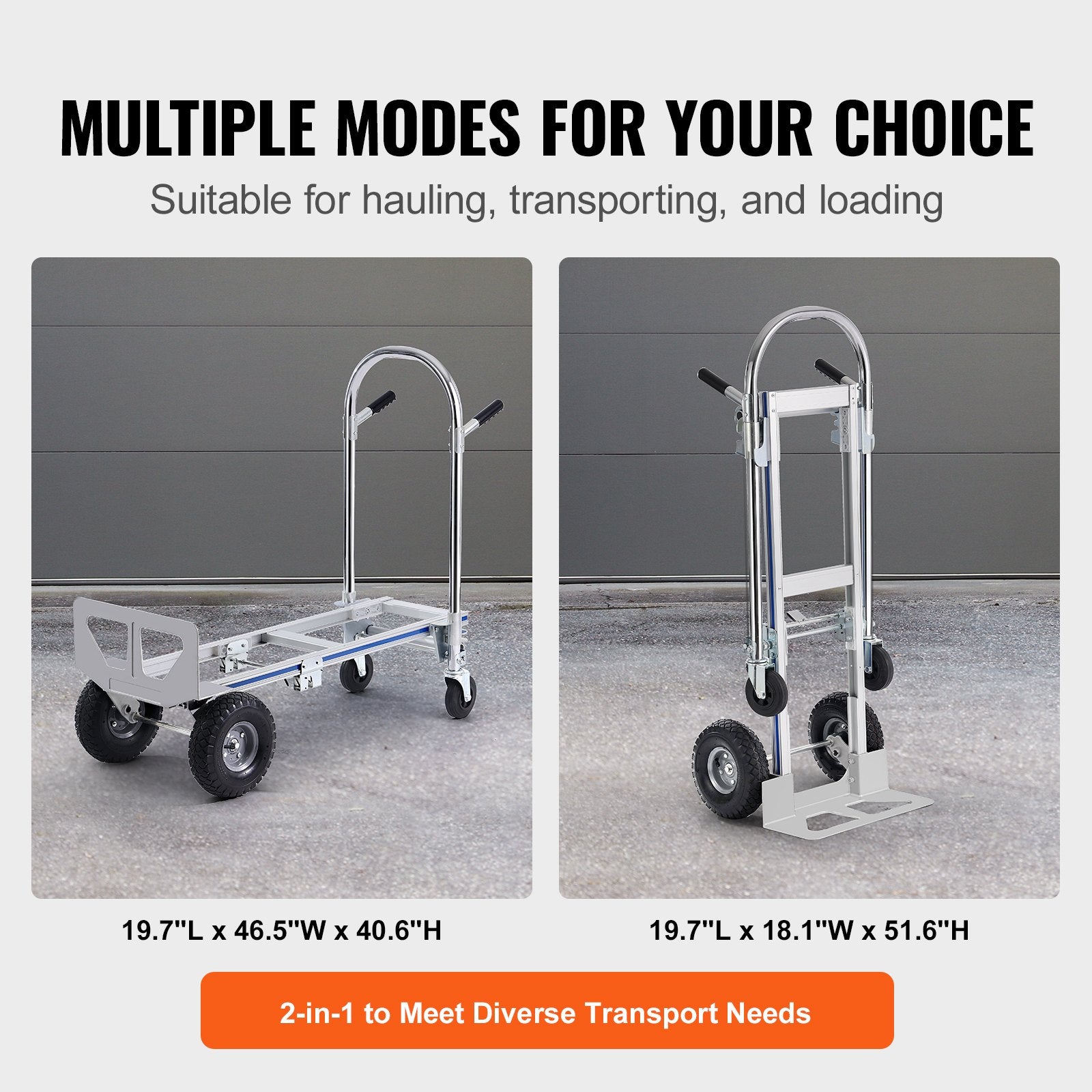 Automotive Parts: VEVOR Aluminum Hand Truck, 2 in 1, 363 kg Max Load Capacity, Heavy Duty Industrial Convertible Folding Hand Truck and Dolly, Utility Cart Converts from Hand Truck to Platform Cart with Rubber Wheels