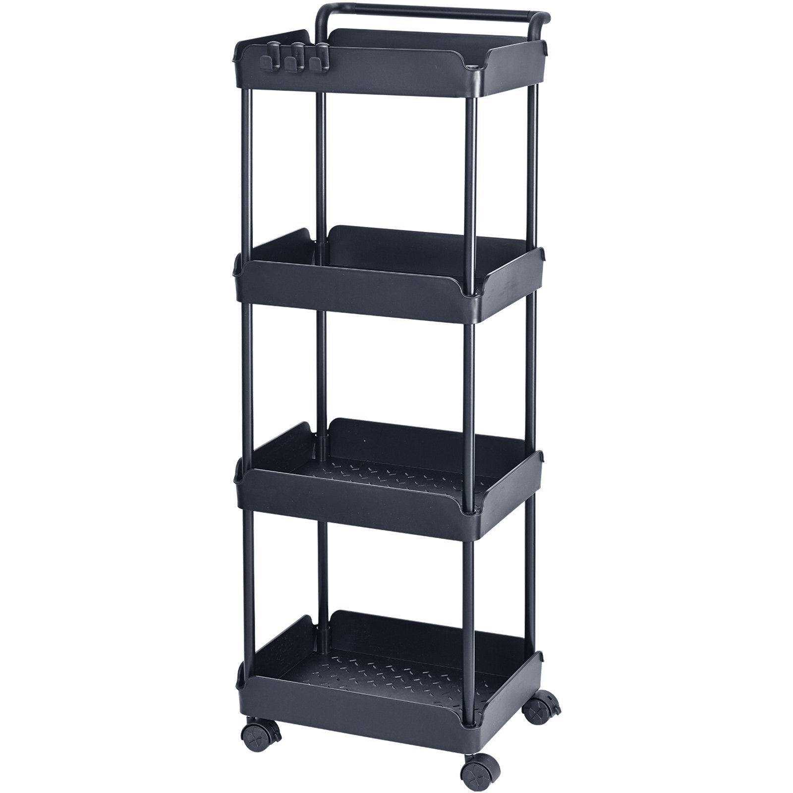 Kitchen & Dining Trolleys: VEVOR 4-Tier Kitchen Rolling Cart Basket Utility Cart on Wheel with Handle Black