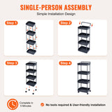 Kitchen & Dining Trolleys: VEVOR 4-Tier Kitchen Rolling Cart Basket Utility Cart on Wheel with Handle Black