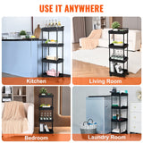 Kitchen & Dining Trolleys: VEVOR 4-Tier Kitchen Rolling Cart Basket Utility Cart on Wheel with Handle Black