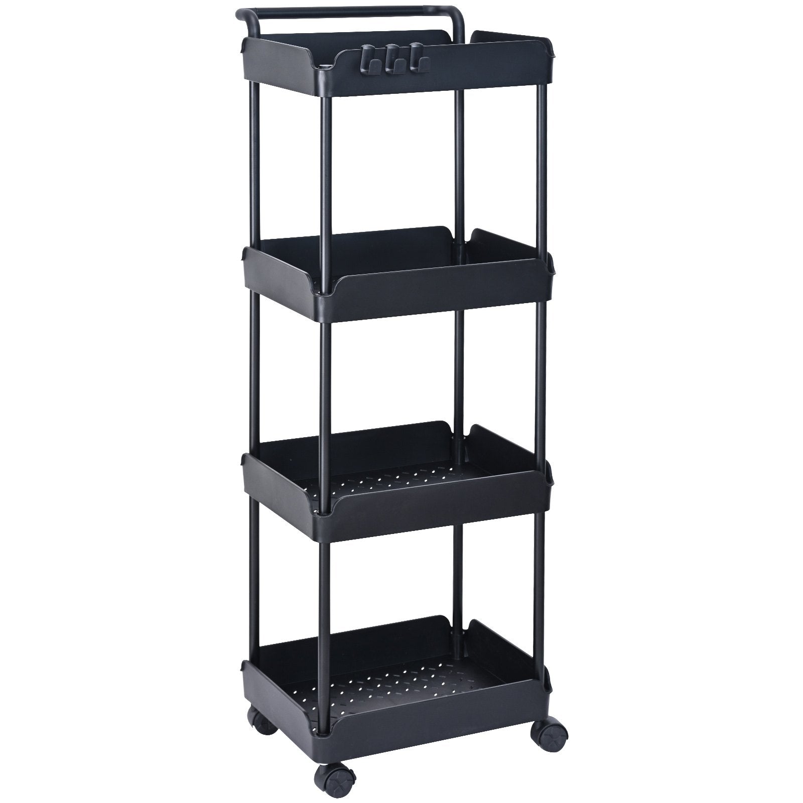 Kitchen & Dining Trolleys: VEVOR 4-Tier Kitchen Rolling Cart Basket Utility Cart on Wheel with Handle Black
