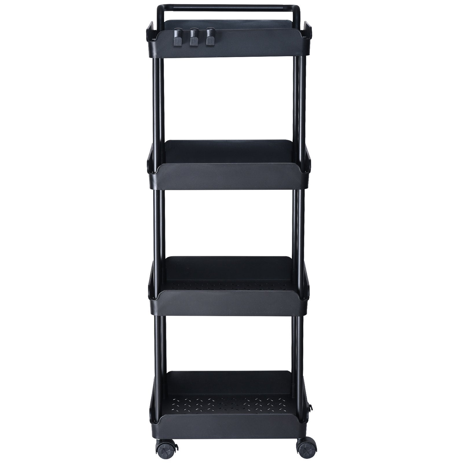 Kitchen & Dining Trolleys: VEVOR 4-Tier Kitchen Rolling Cart Basket Utility Cart on Wheel with Handle Black