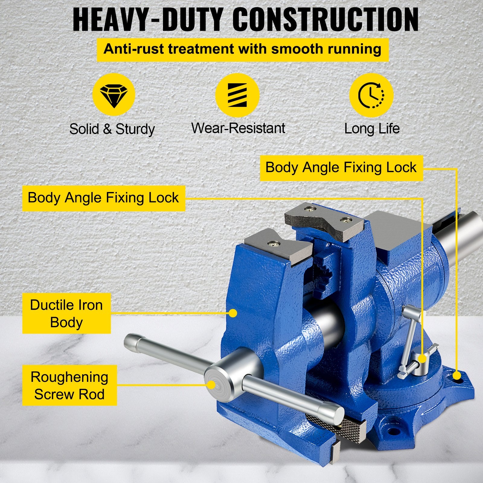 Umbrellas & Sunshades: VEVOR Multipurpose Bench Vice 5" 30Kn Heavy Duty with 360° Swivel Base and Head