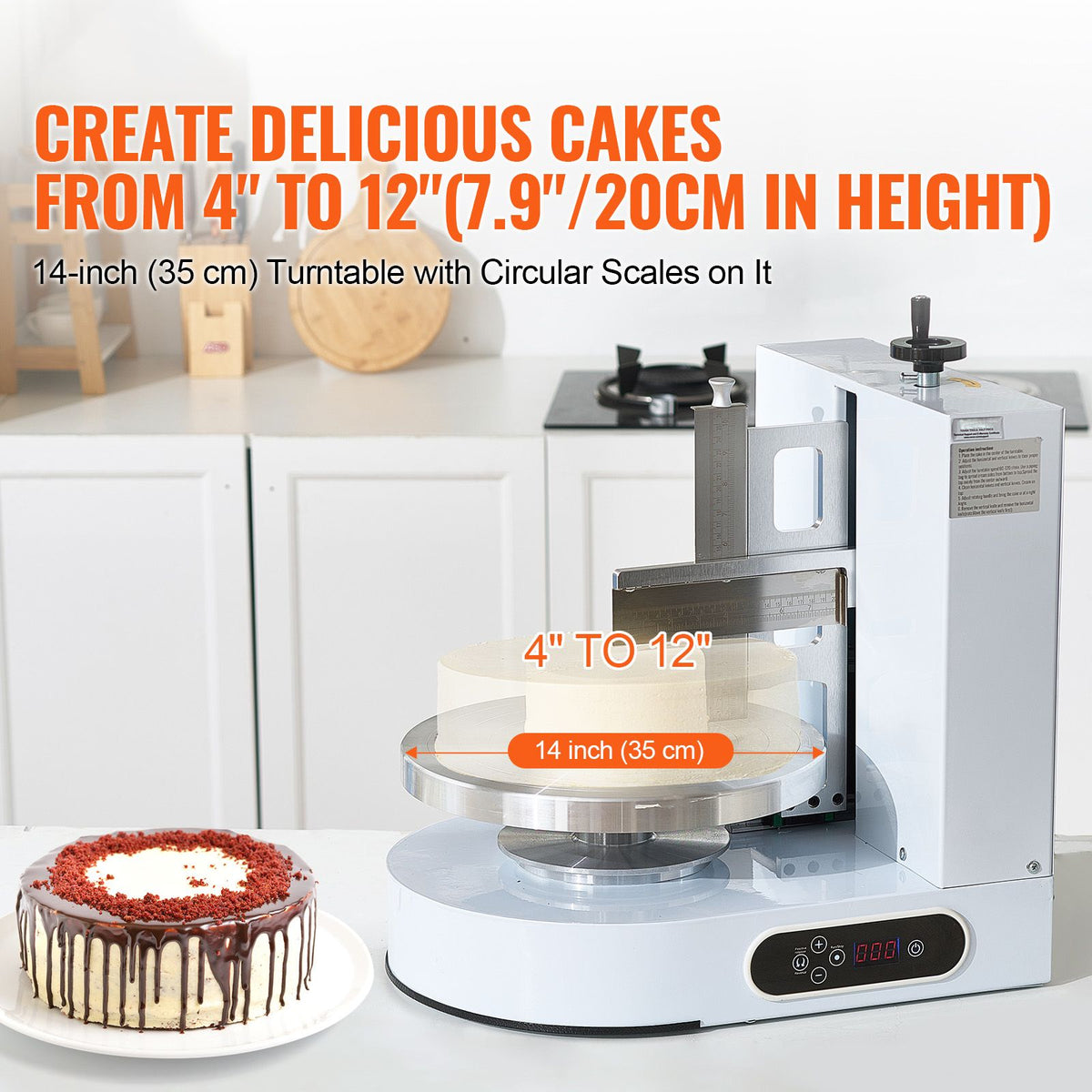 Cake Decorating Machine, Cake Cream Spreading Coating Smearing Machine, Low Noise Cake Frosting Machine, Turntable with Adjustable Scraper, for 4" to 12" Cake, 25-320RPM Rotating Speed, White