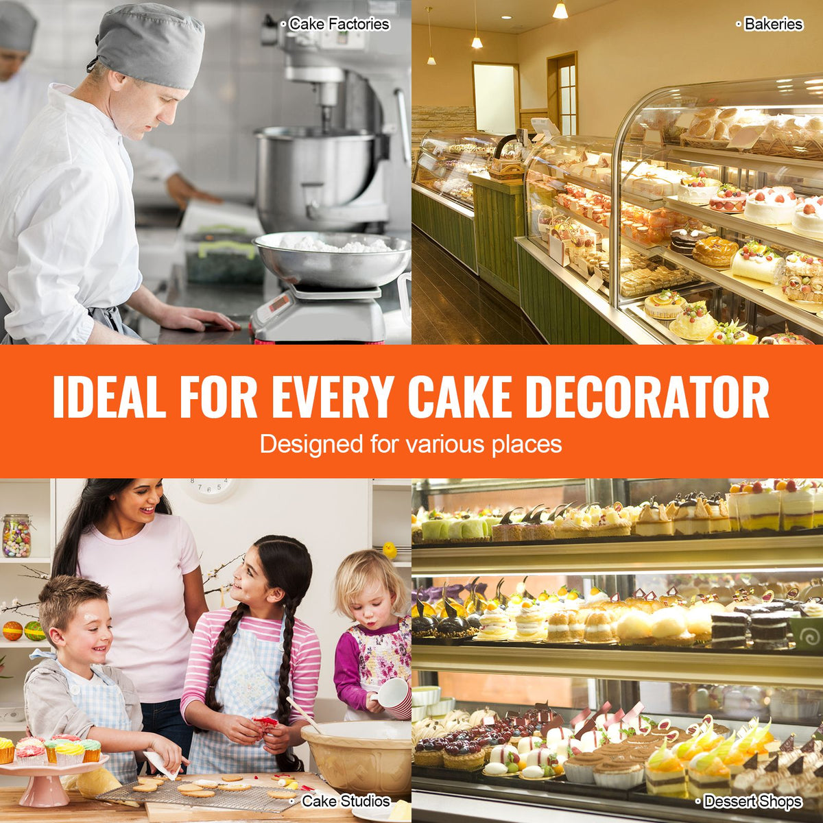 Cake Decorating Machine, Cake Cream Spreading Coating Smearing Machine, Low Noise Cake Frosting Machine, Turntable with Adjustable Scraper, for 4" to 12" Cake, 25-320RPM Rotating Speed, White