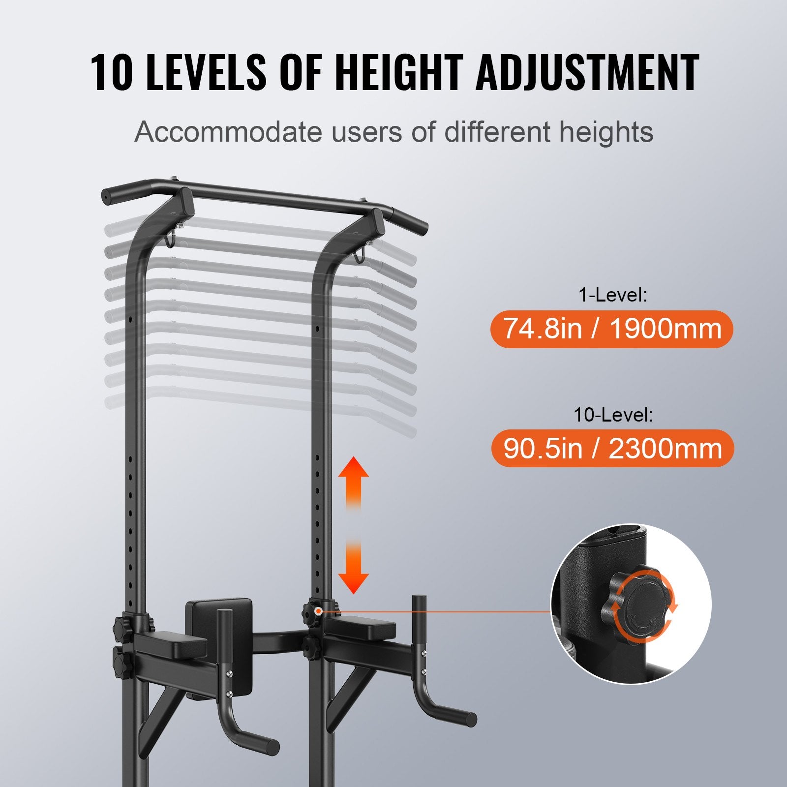 Weightlifting Machines & Racks: VEVOR Power Tower with Bench, 10-Level Height Adjustable Pull Up Bar Stand Dip Station & Detachable Bench, Multi-Function Home Gym Strength Training Fitness Equipment with Backrest, Elbow Pads, 440LBS