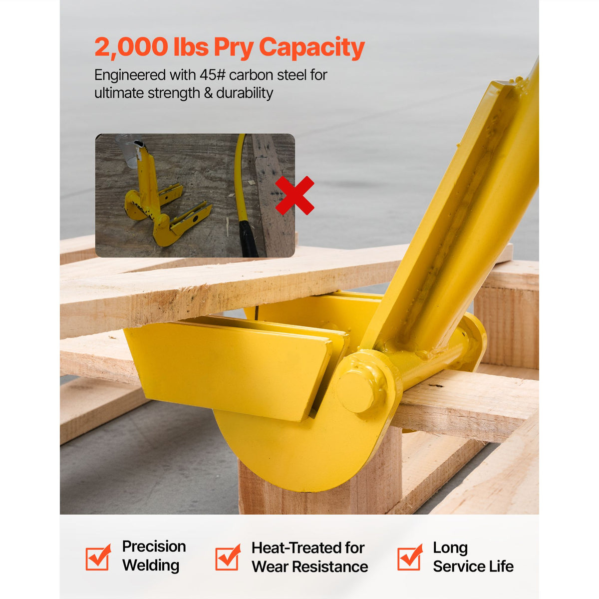 Pallet Buster Tool, 1 m Carbon Steel Handle Wrecking Pry Bar, 907 kg Weight Capacity, Heavy Duty Deck Board Removal Tool, Breaker Bar for Flooring, Framing, Roofing, Trim, Drywall