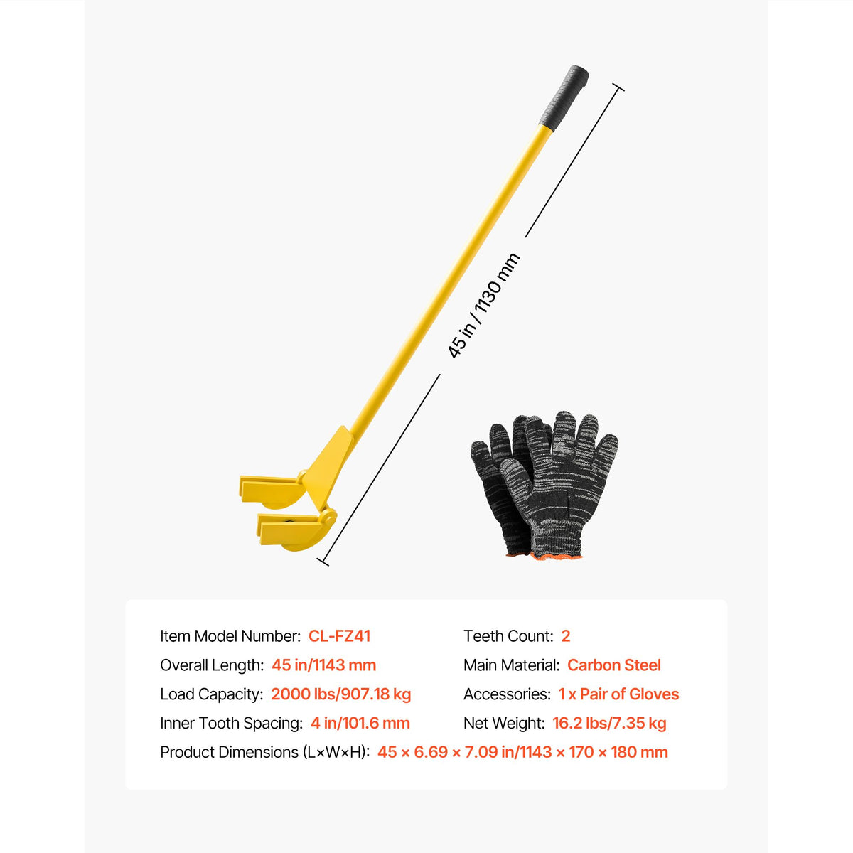 Pallet Buster Tool, 1 m Carbon Steel Handle Wrecking Pry Bar, 907 kg Weight Capacity, Heavy Duty Deck Board Removal Tool, Breaker Bar for Flooring, Framing, Roofing, Trim, Drywall