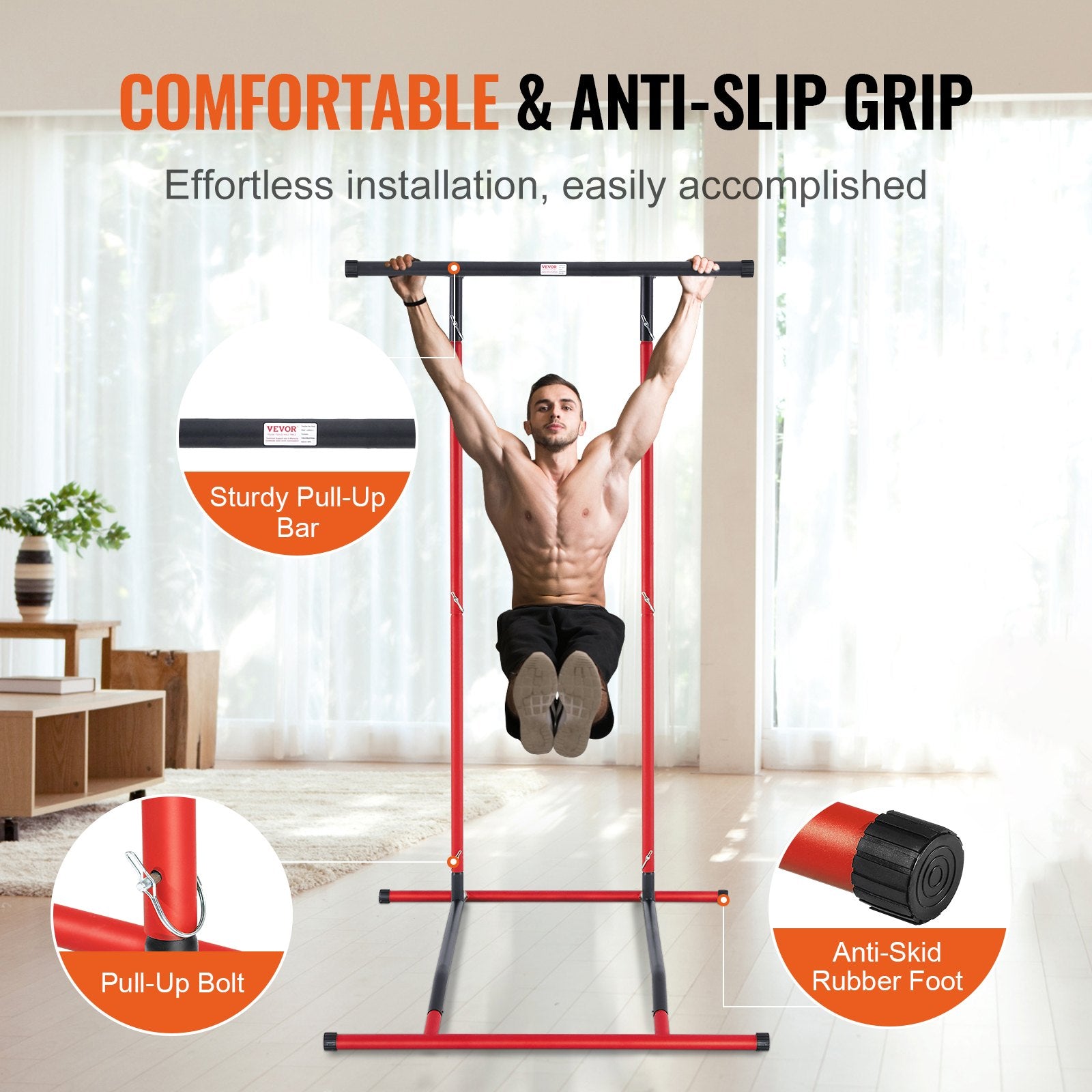 Weightlifting Machines & Racks: VEVOR Power Tower Dip Station, 2-Level Height Adjustable Pull Up Bar Stand, Multi-Function Strength Training Workout Equipment, Home Gym Fitness Dip Bar Station, 220LBS Weight Capacity, Black & Red