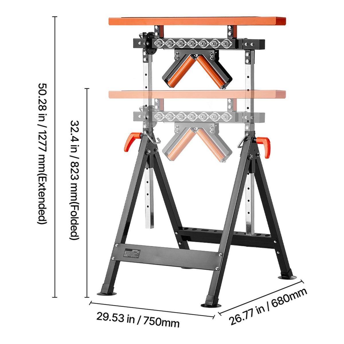 4-in-1 Roller Stand, 220 kg Load Capacity, 838.2-1270 mm Adjustable Height, Folding Heavy Duty with Rack & Multi-directional Roller Head, for Table Saw Outfeed Woodworking Extension Support
