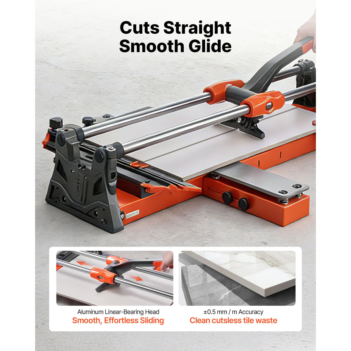 600 mm Manual Tile Cutter, Upgraded Sliding Head Cutting Tool with Spring-Loaded Base, Angle Fence, Tungsten Carbide Cutting Wheel, Alignment Guide, for DIY Pros, Ceramic, Floor & Wall Tiles